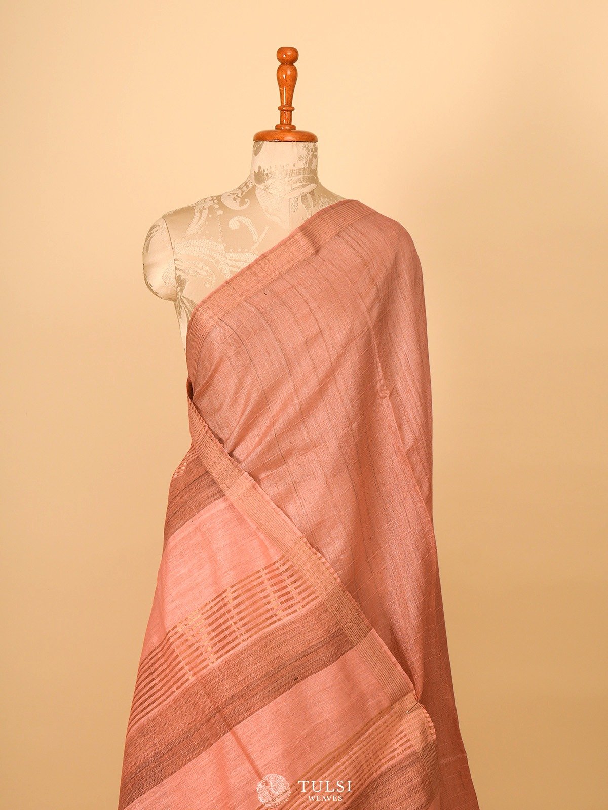 Peach Tussar Silk Saree