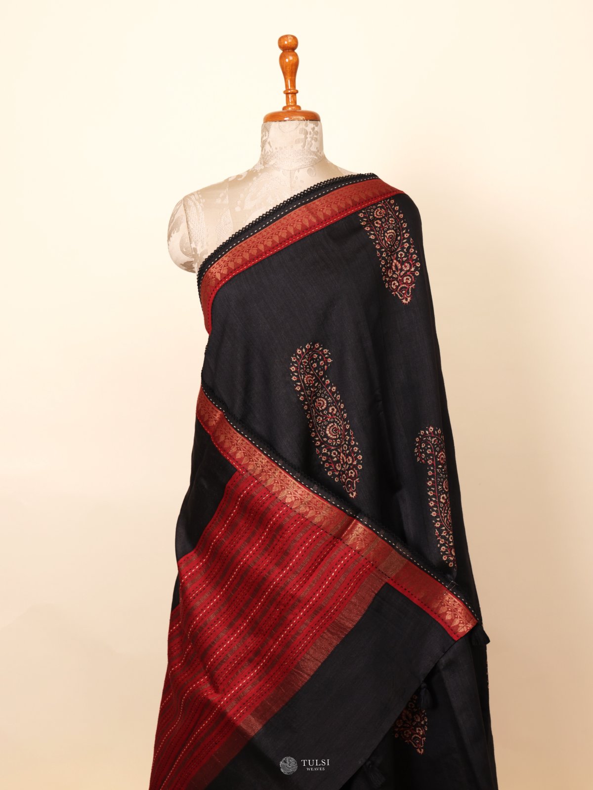Black Munga Tussar Silk Saree