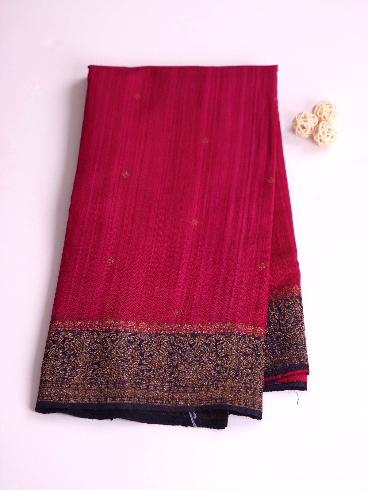 Magenta Pink Banaras Tussar Silk Saree With Dark Violet Border 