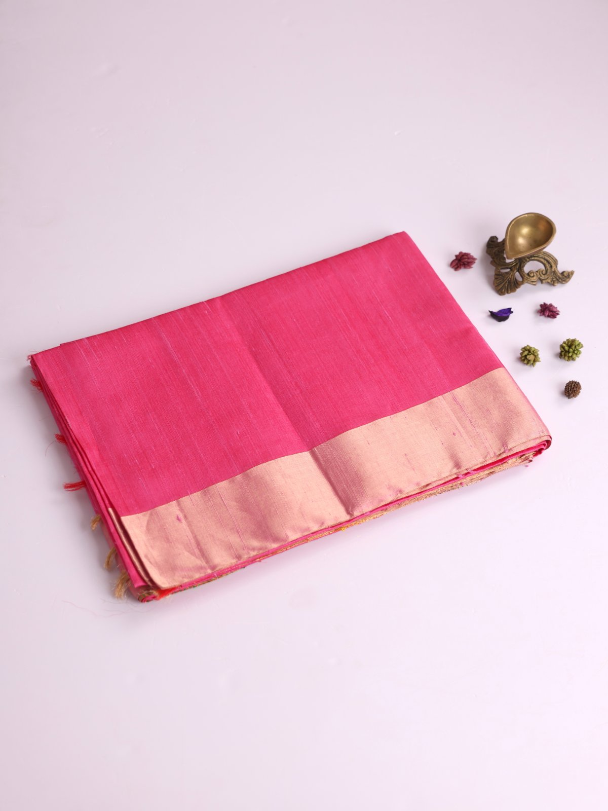 Pink Raw Silk Saree With Zari Border