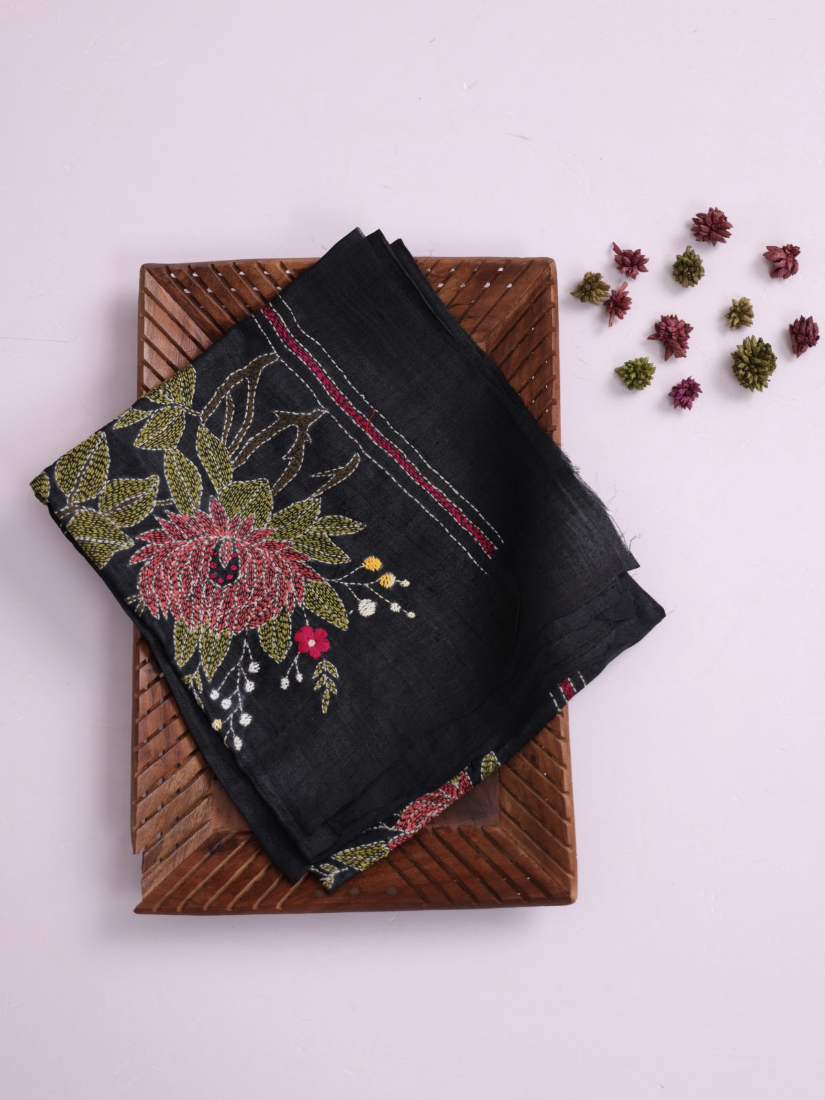 Black Embroidered Tussar Silk Blouse