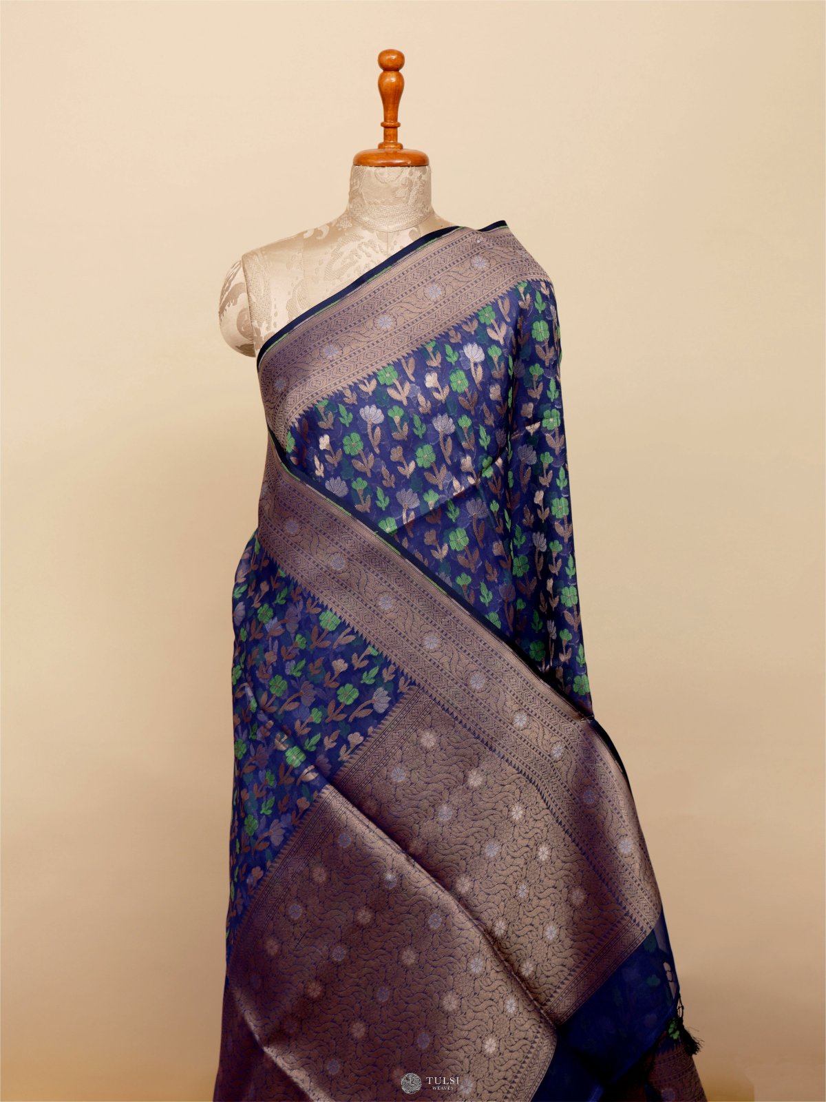 Dark Blue Kora Silk Saree
