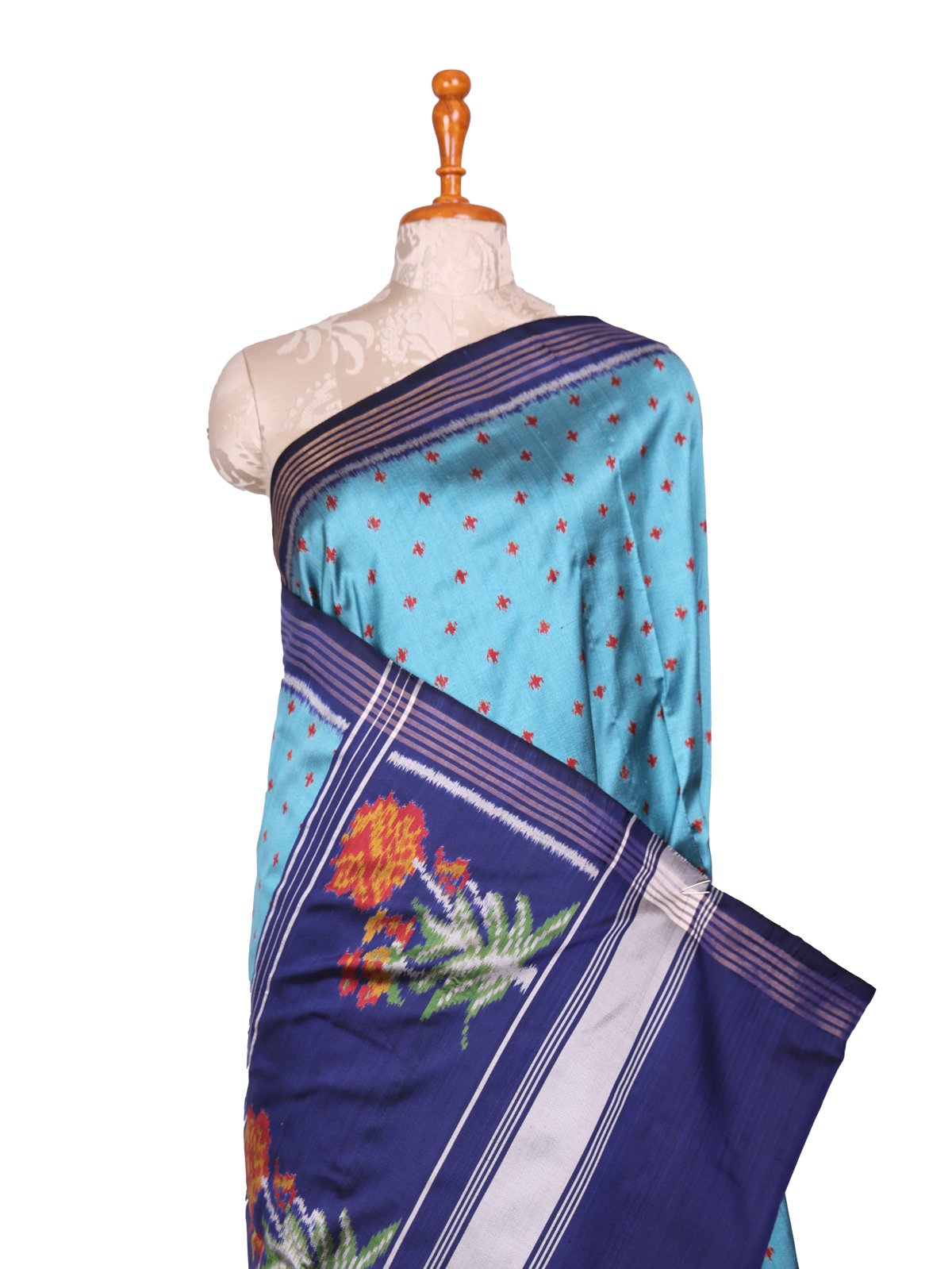 Light Blue Patola Silk Saree with Navy Blue Border