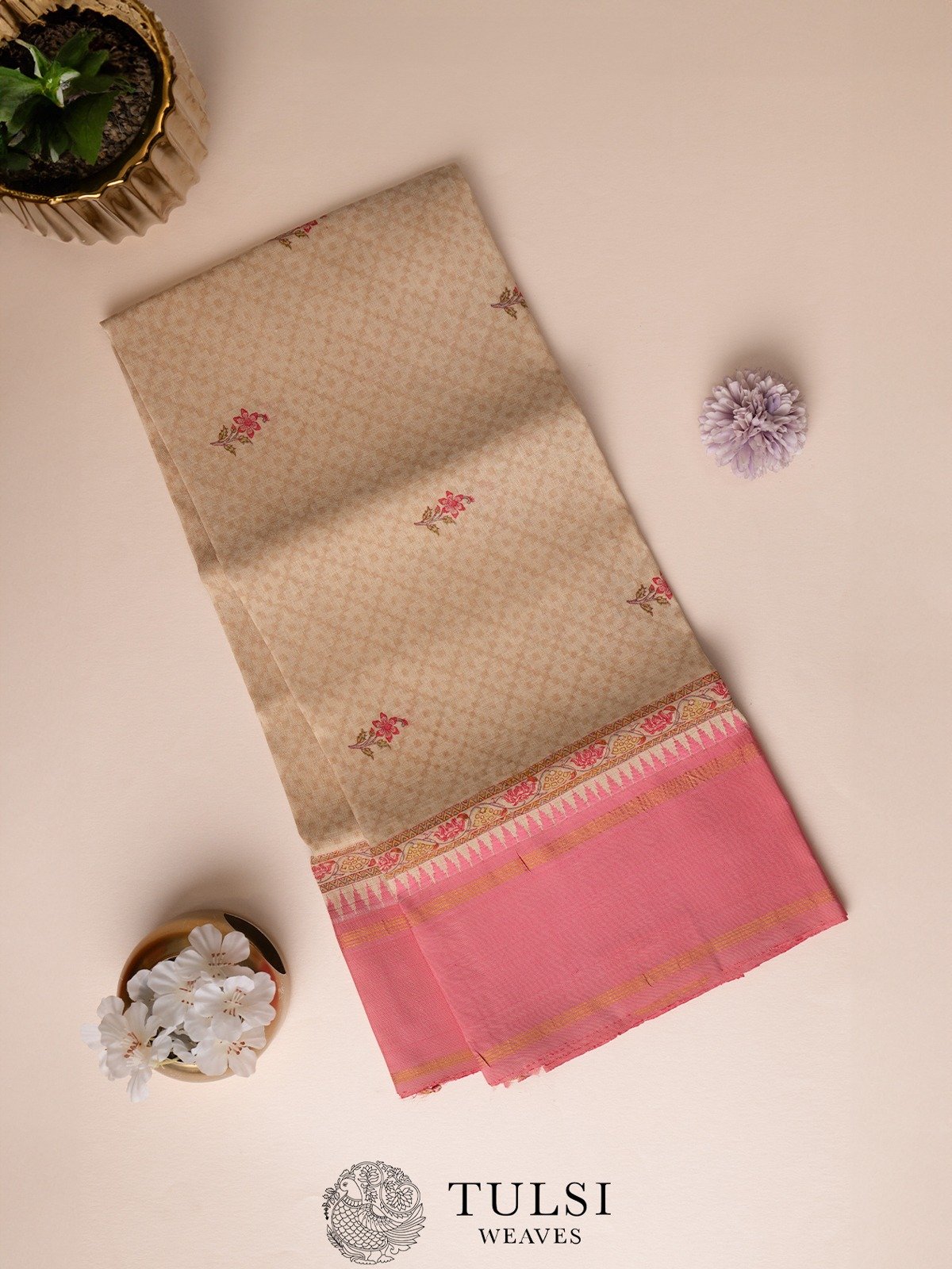 Beige Hand Block Print Dupatta with Bodi Border