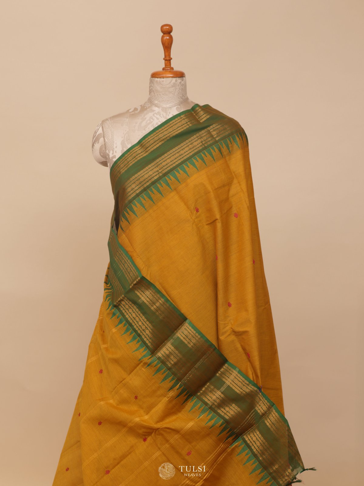 Yellow Kanchi Cotton Saree With Ganga Jamuna Border