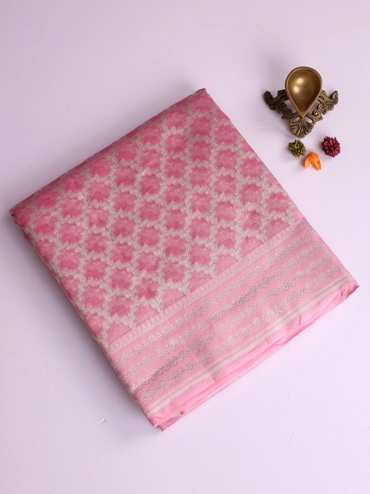 Pastel Pink Tissue Organza Silk Saree