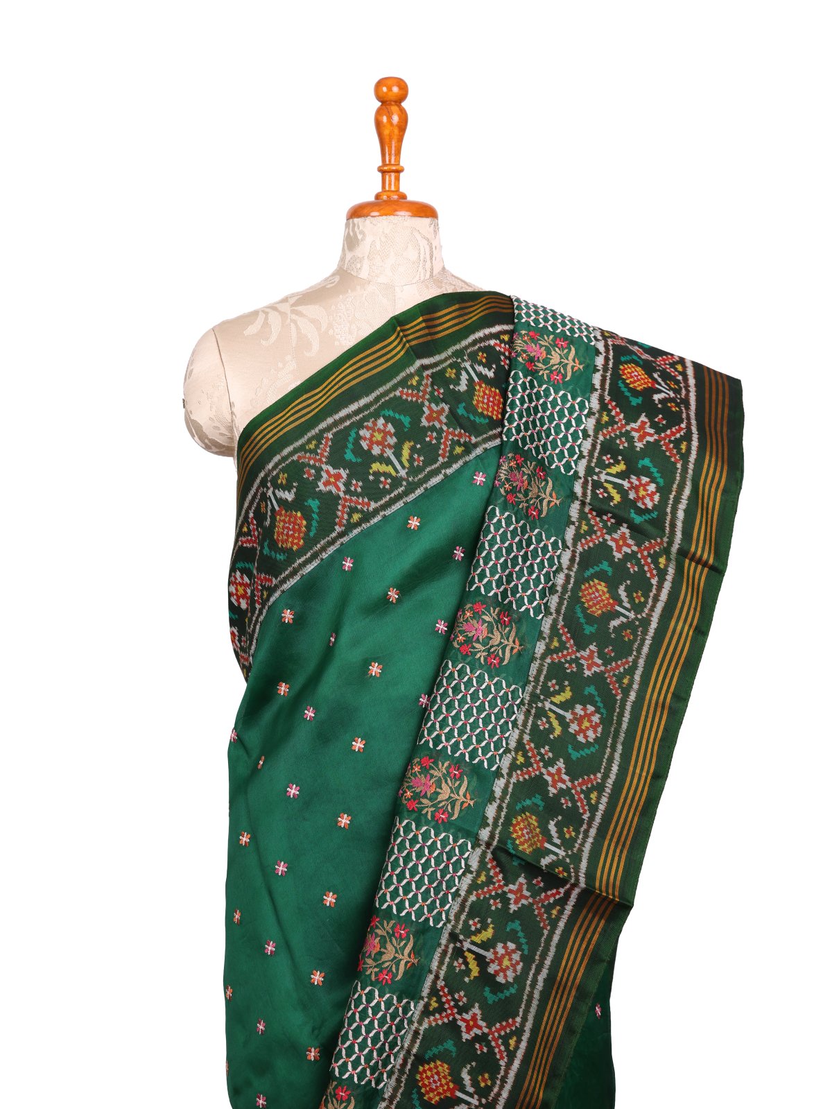 Green Embroidered Organza Silk Saree With Dark Green Patola Border
