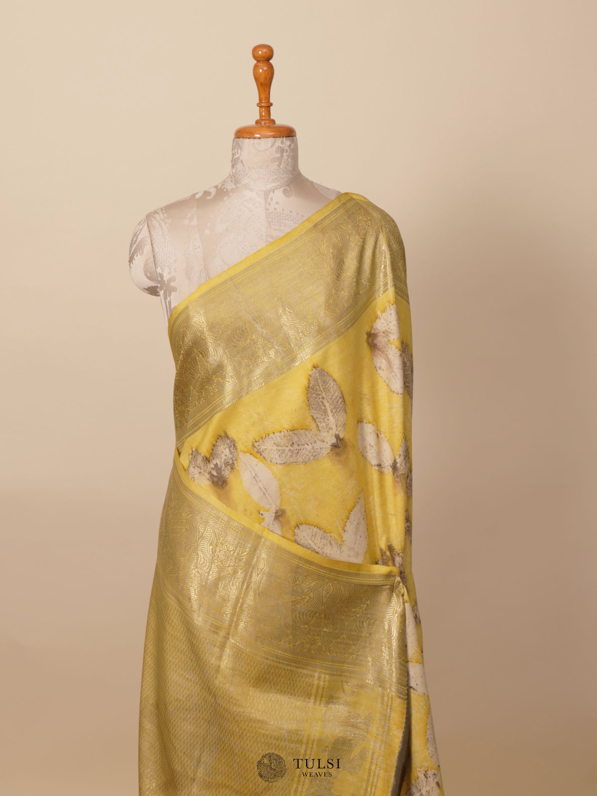 Light Yellow Eco Print Silk Saree