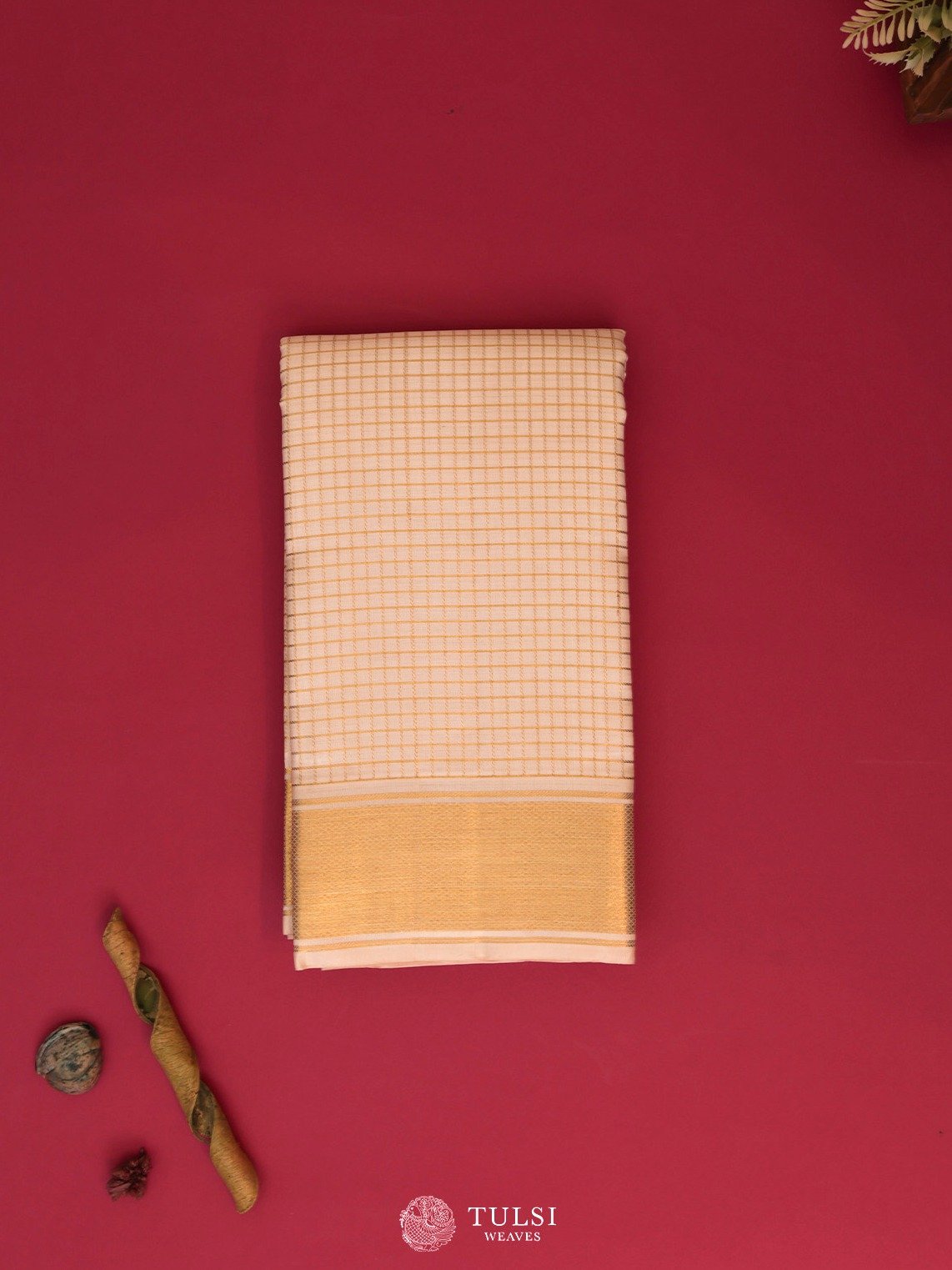 Off-White Silk Dhoti With Gold Self Zari Border