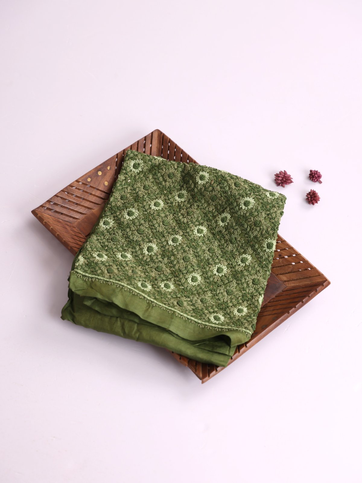 Olive Green Embroidered Tussar Silk Blouse