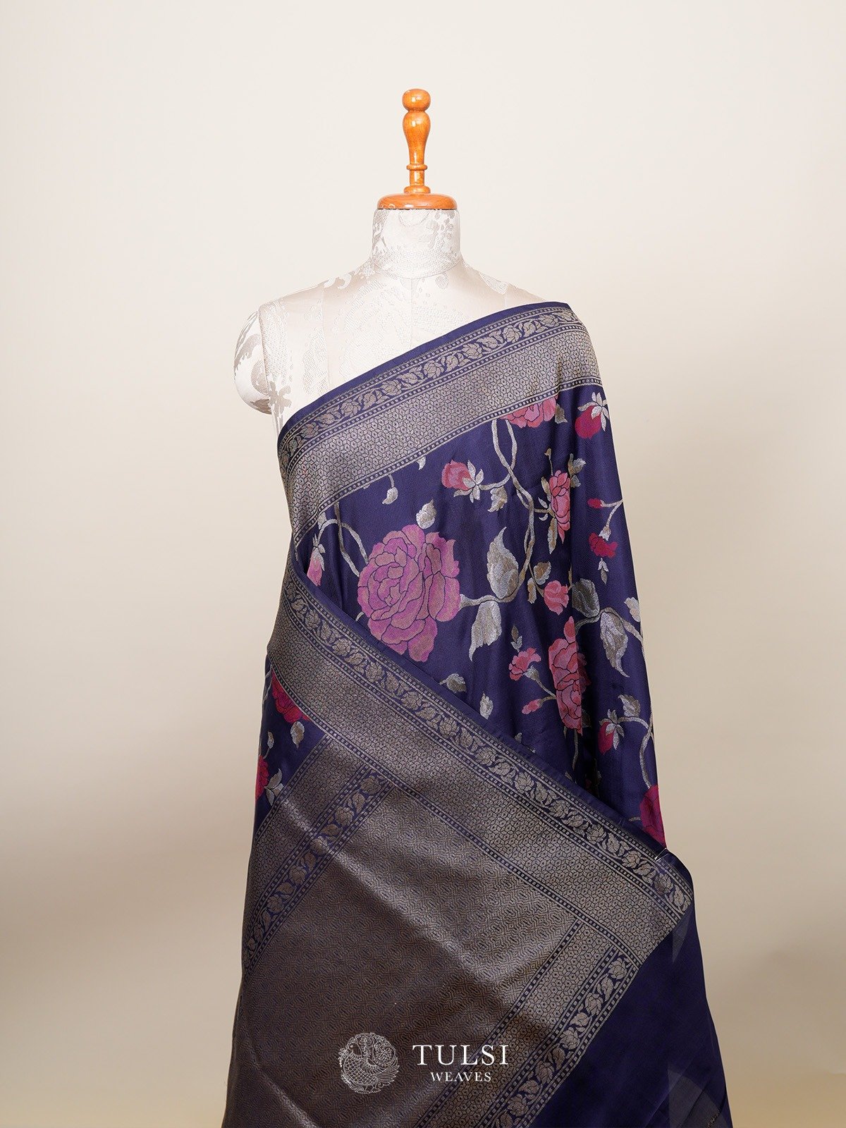 Deep Blue Banarasi Silk Saree with Self Zari border