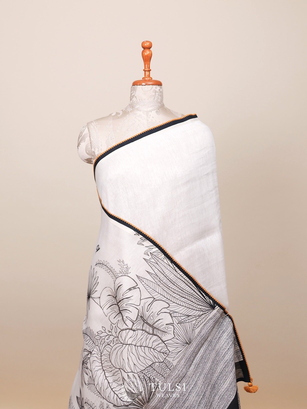 Off-White Linen Saree