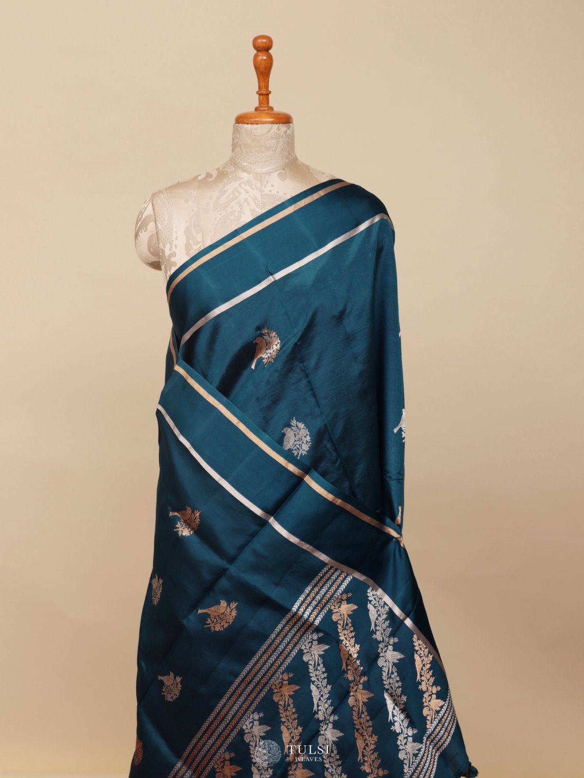 Sea Blue Mashru Silk Saree