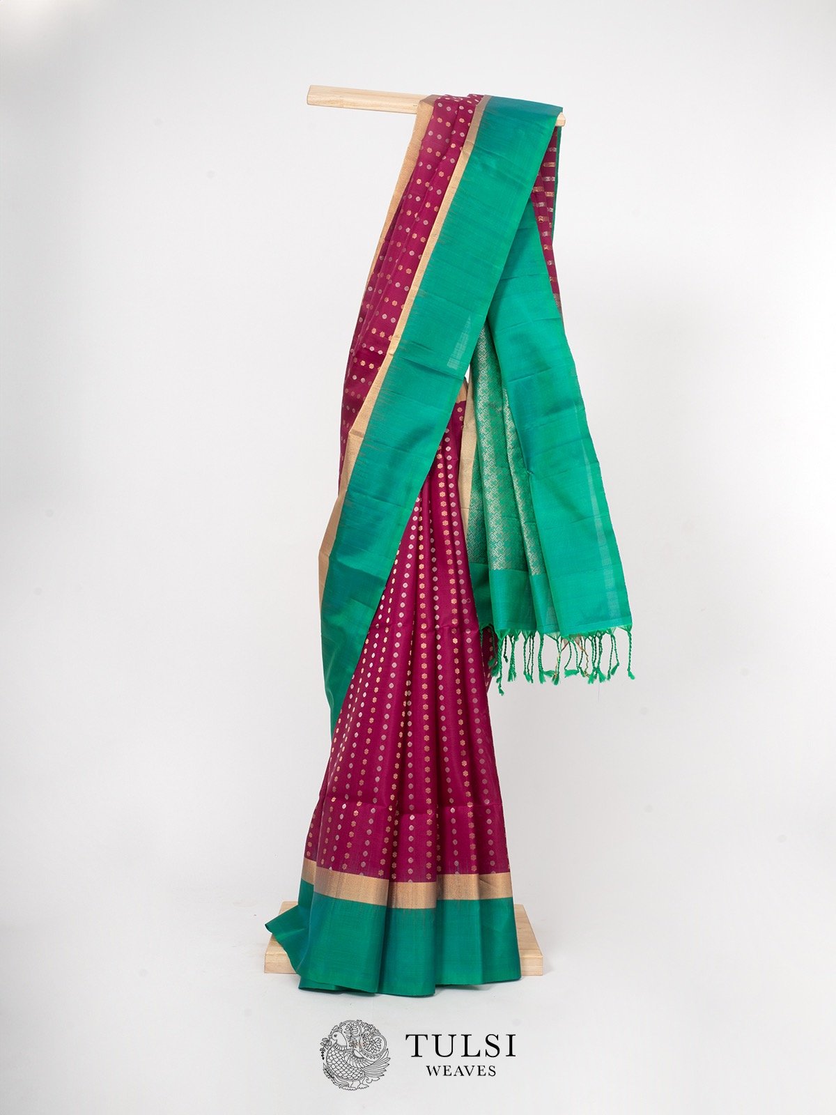 Magenta Pink Soft Silk Saree with green border