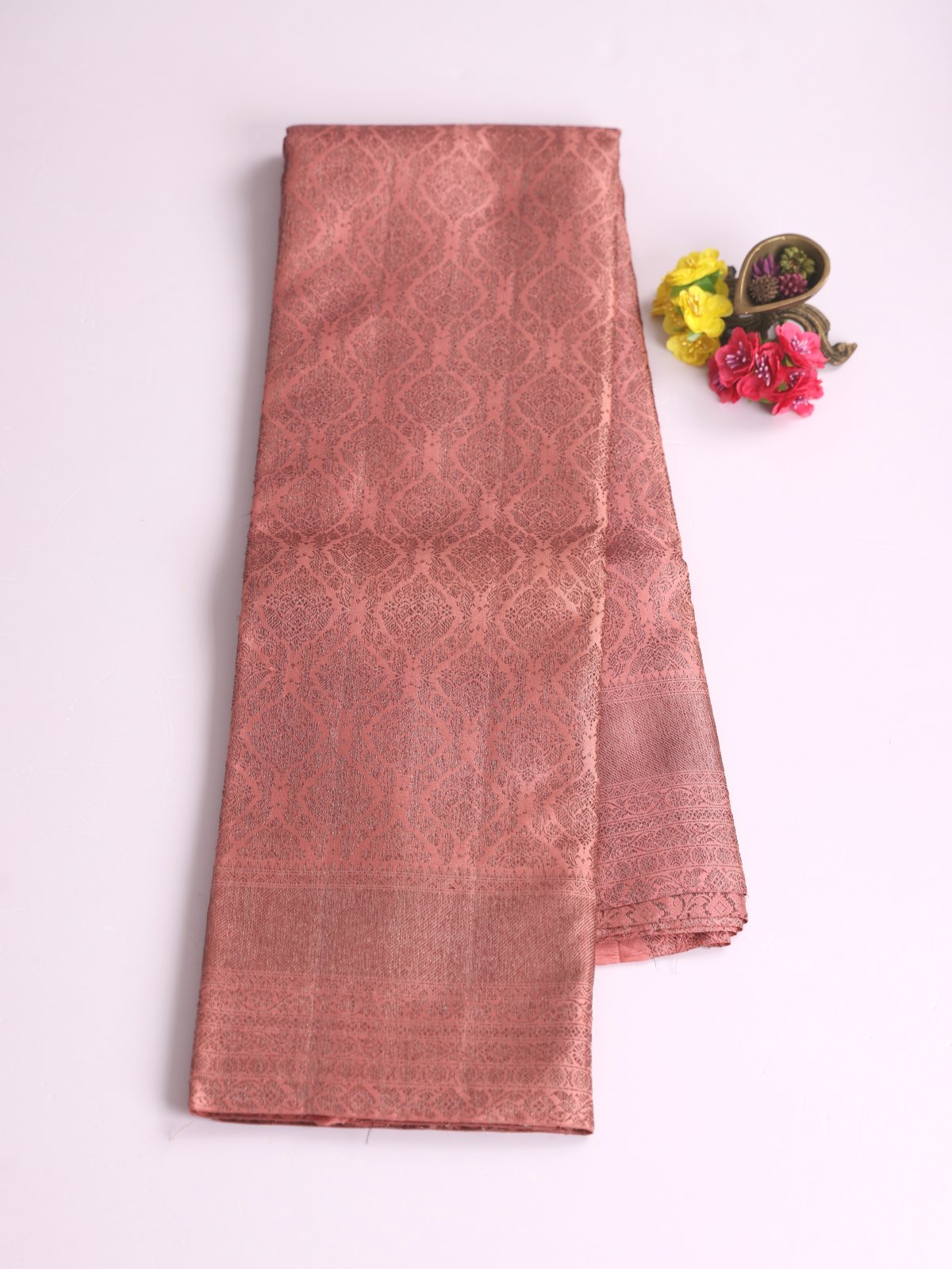 Peach Kanjeevaram Silk Saree With Antique Zari