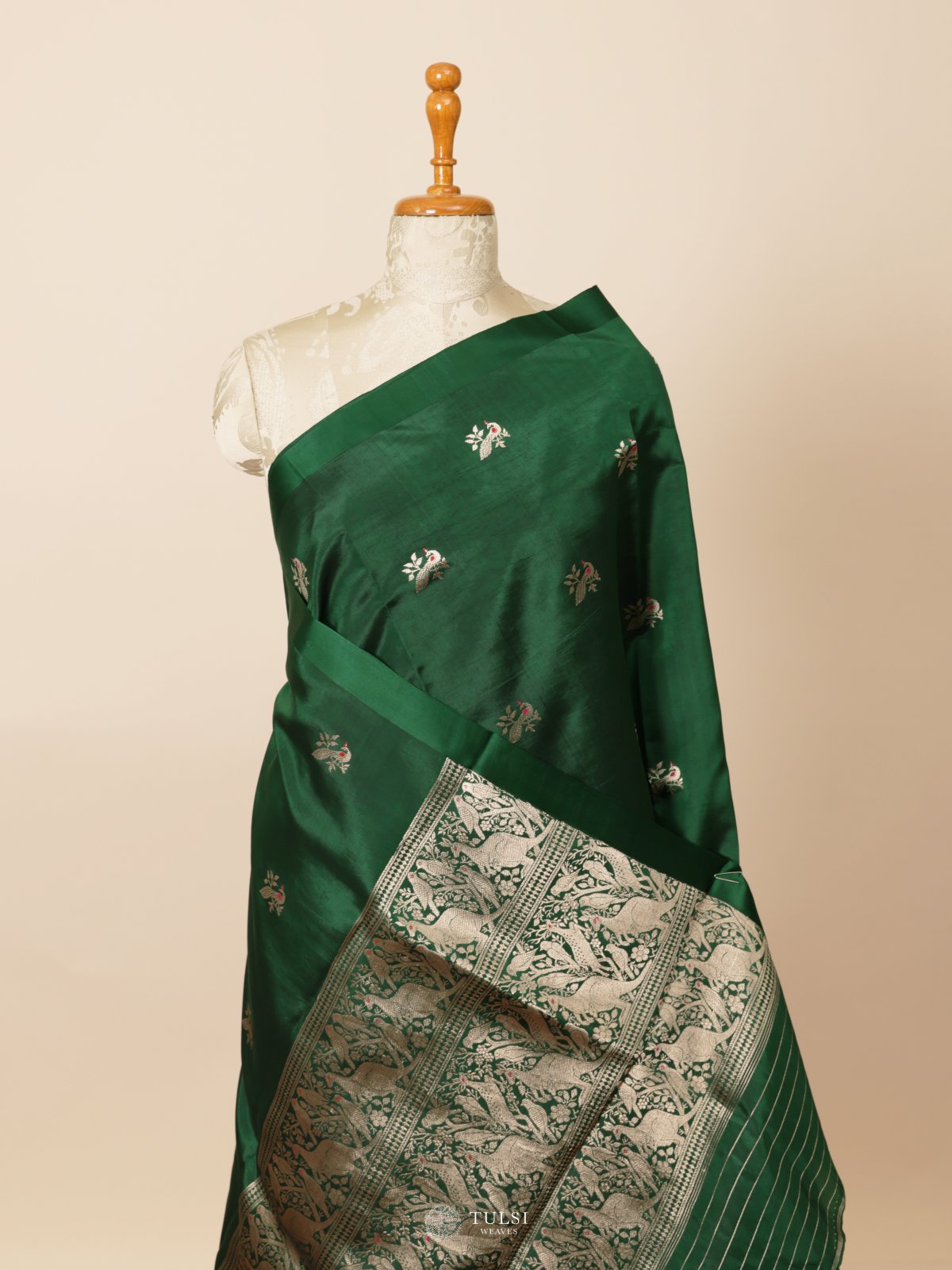 Dark Green Mashru Silk Saree