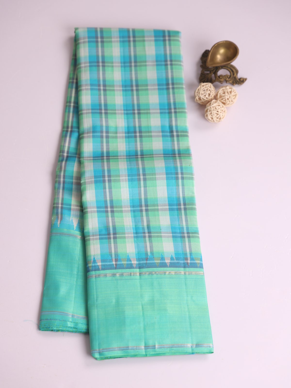Multi Colour Checked Kanjeevaram Organza Saree