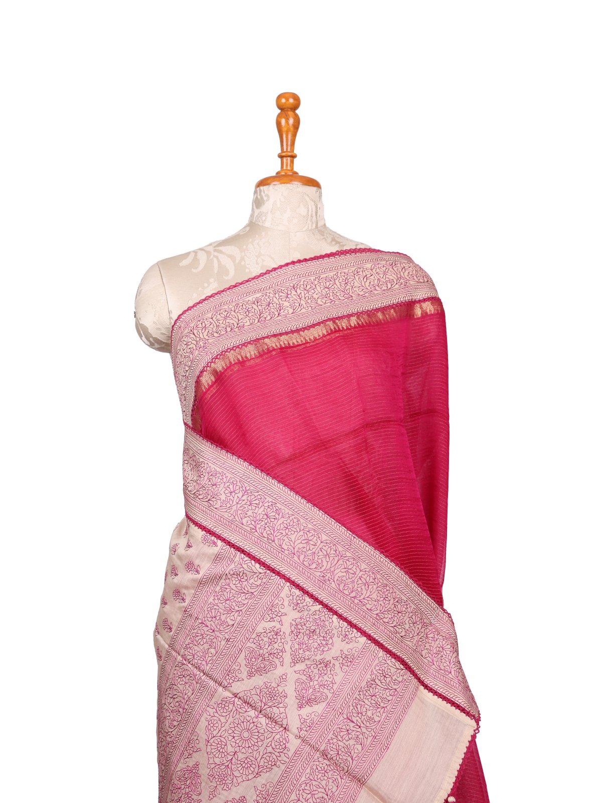 Pink Organza Silk Saree with Beige Embroidered Border