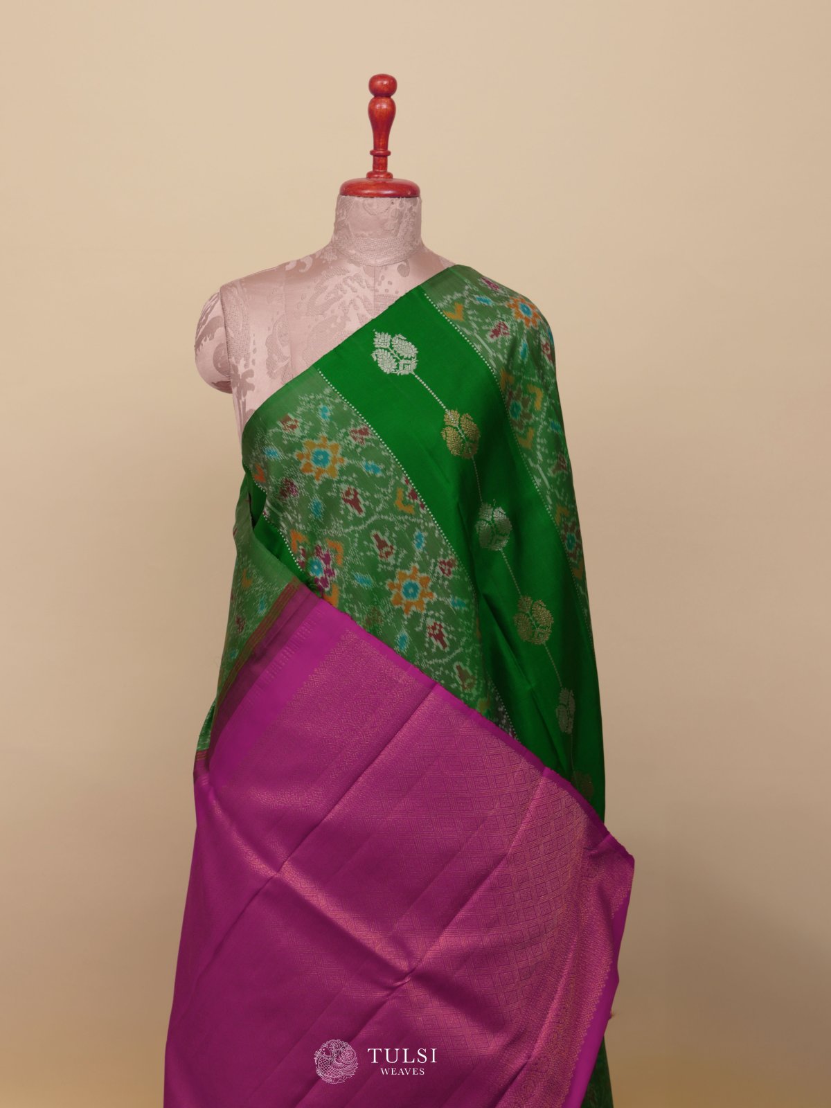 Green Ikat Kanjeevaram Silk Saree
