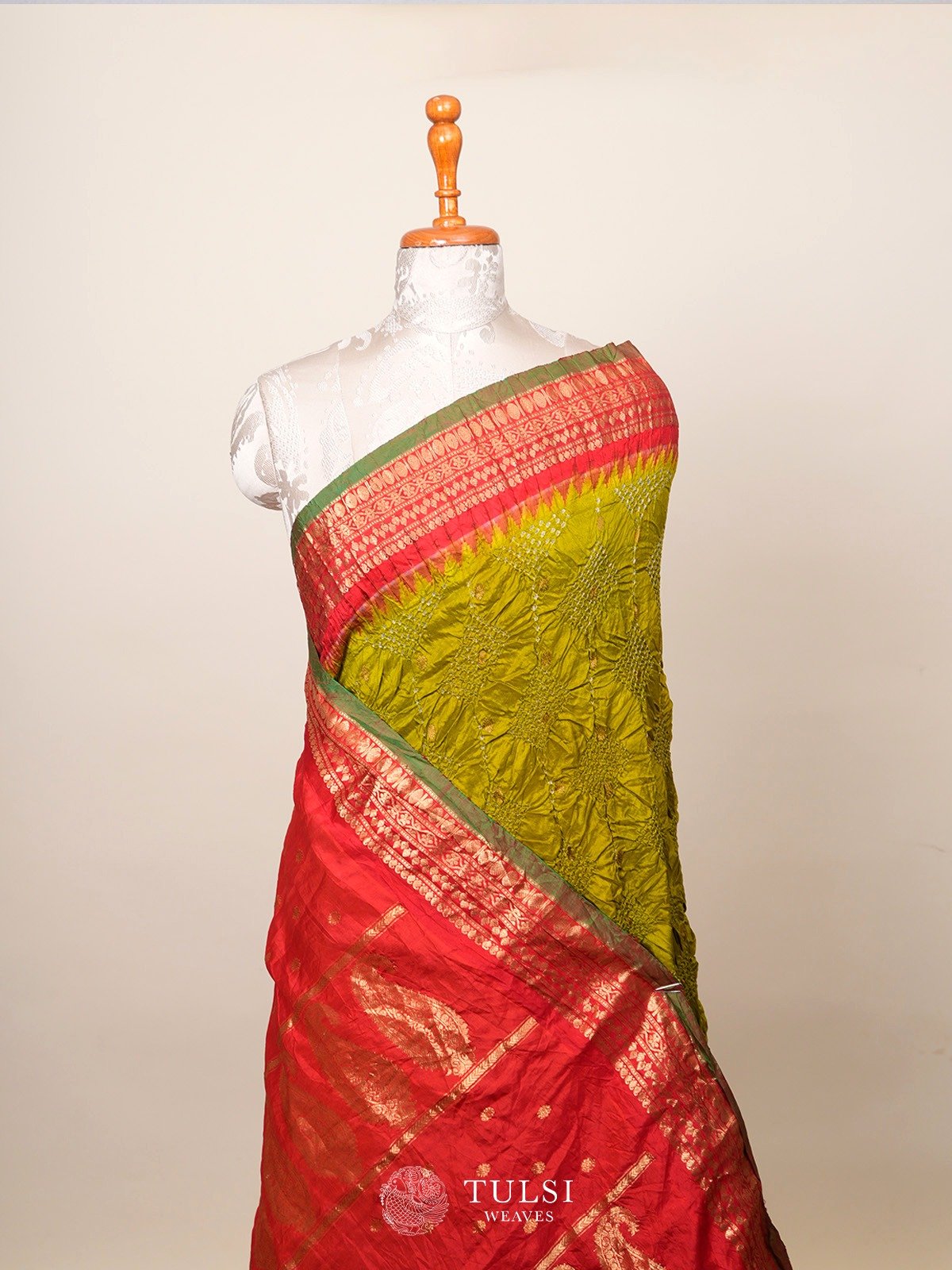 Mehendi Green Gadwal Silk Saree with Bandhini 