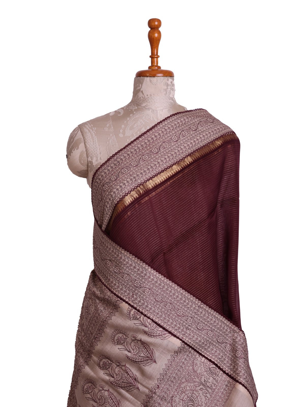 Brown Organza Silk Saree With Beige Border