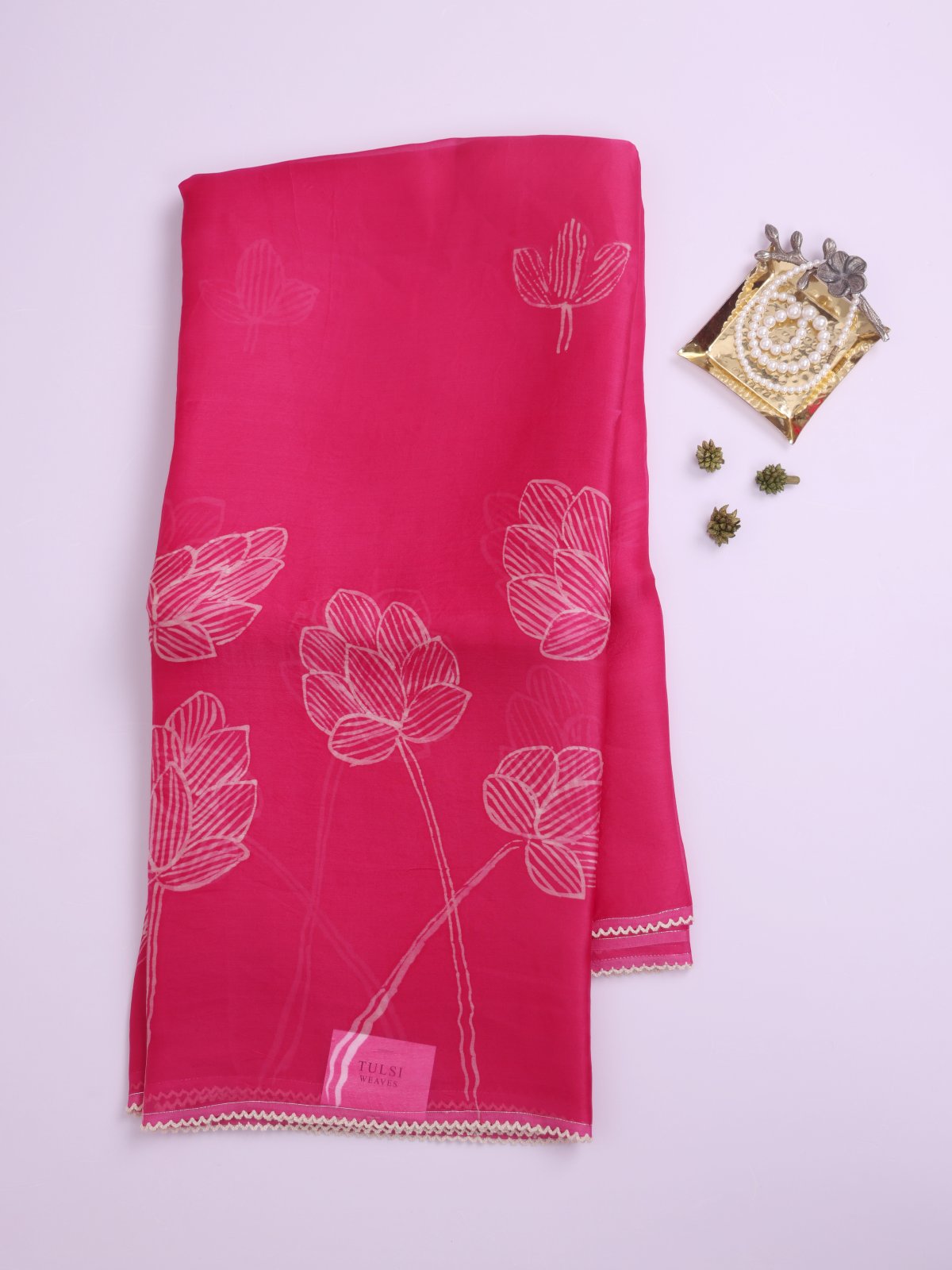 Pink Printed Organza Silk Saree