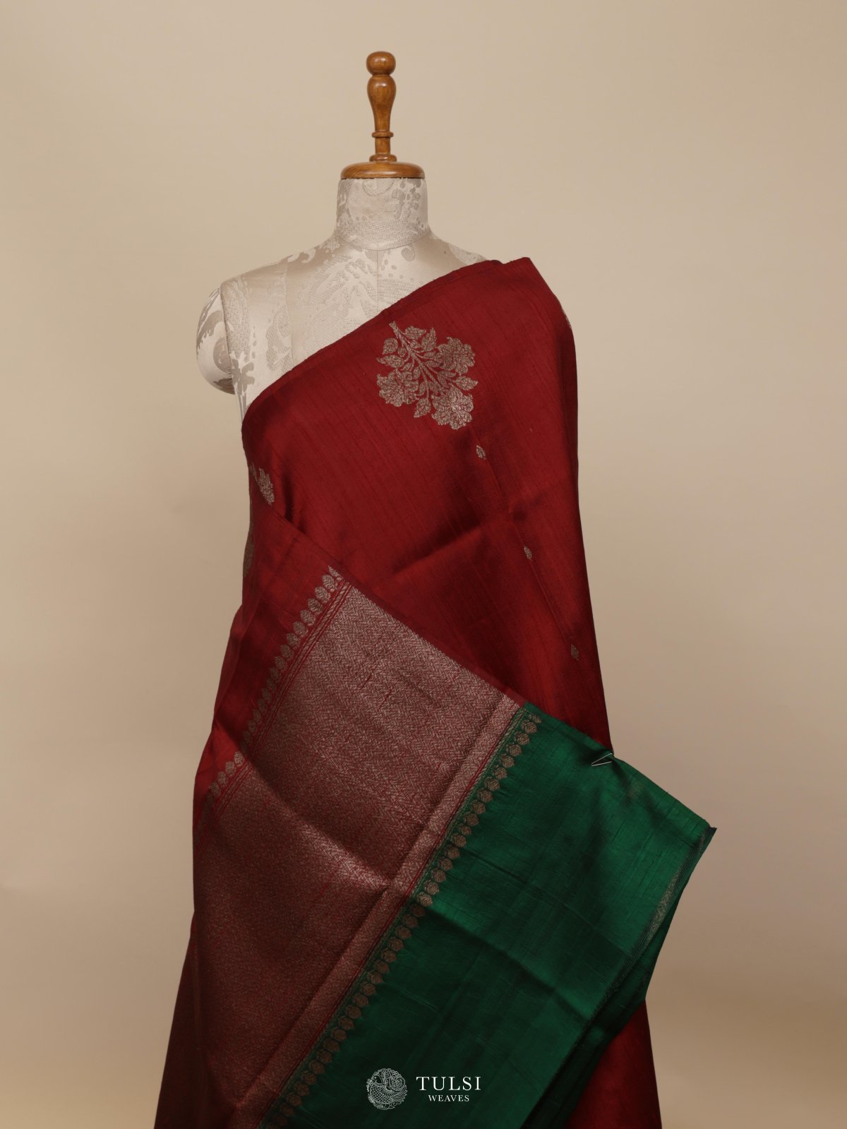 Red Banaras Tussar Silk Saree