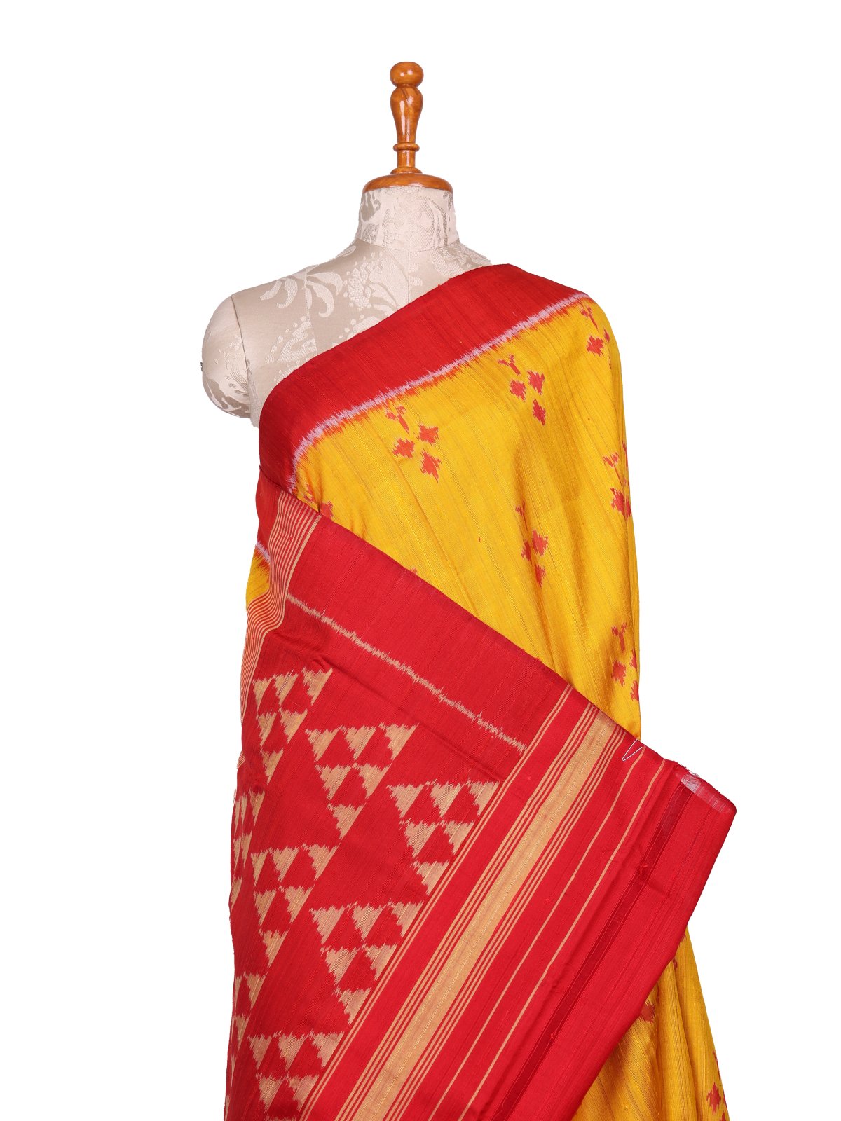 Yellow Raw Silk Patola Saree With Red Border