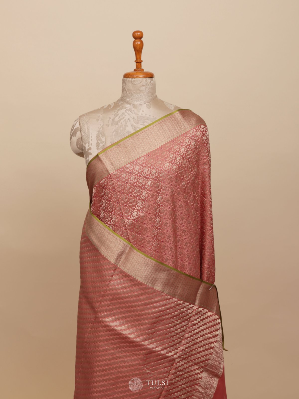 Peach Banaras Crepe Silk Saree