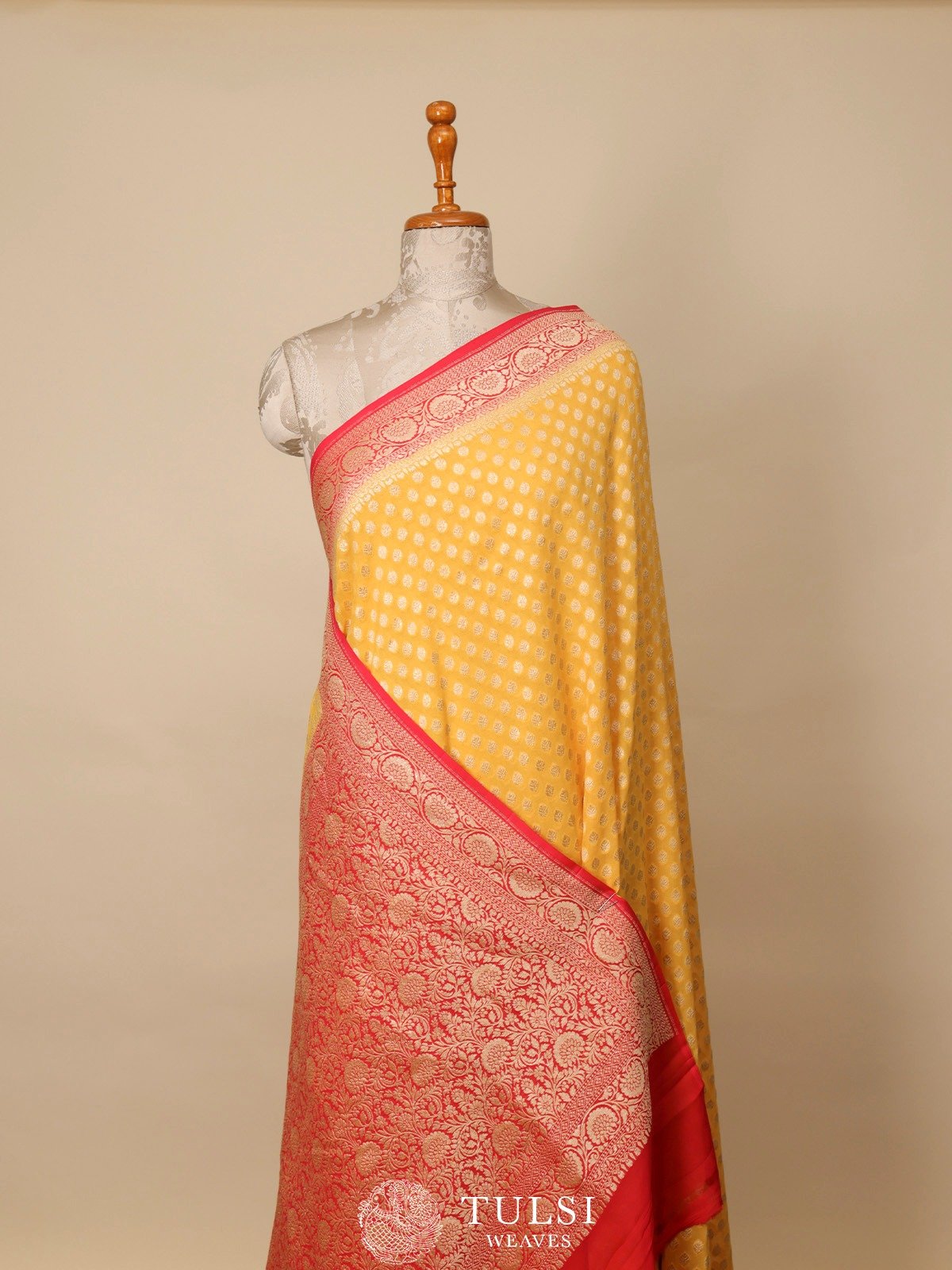 Mustard Yellow Banaras Georgette Silk Saree