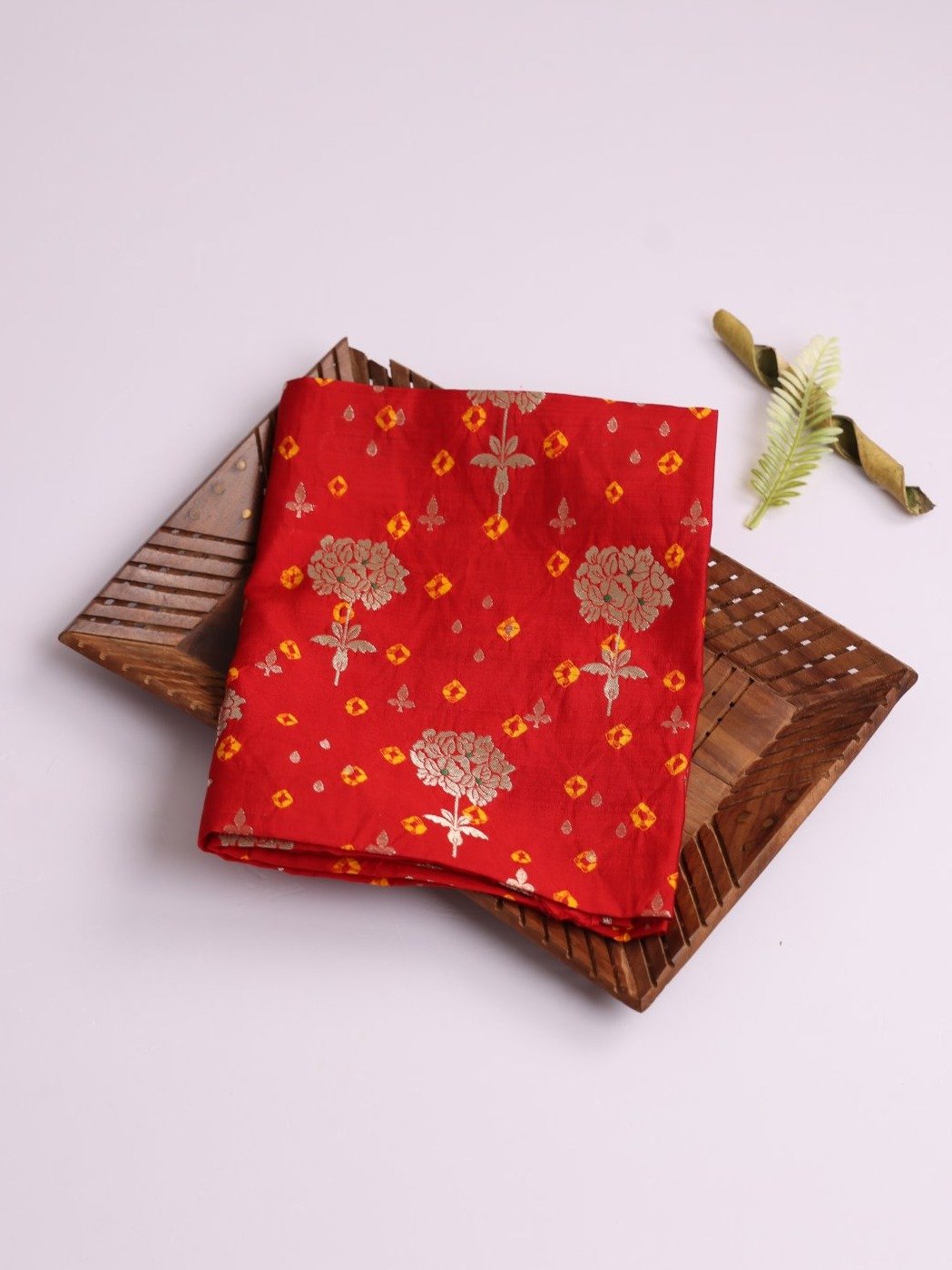 Red Silk Bandhani Blouse With Floral Zari Motifs