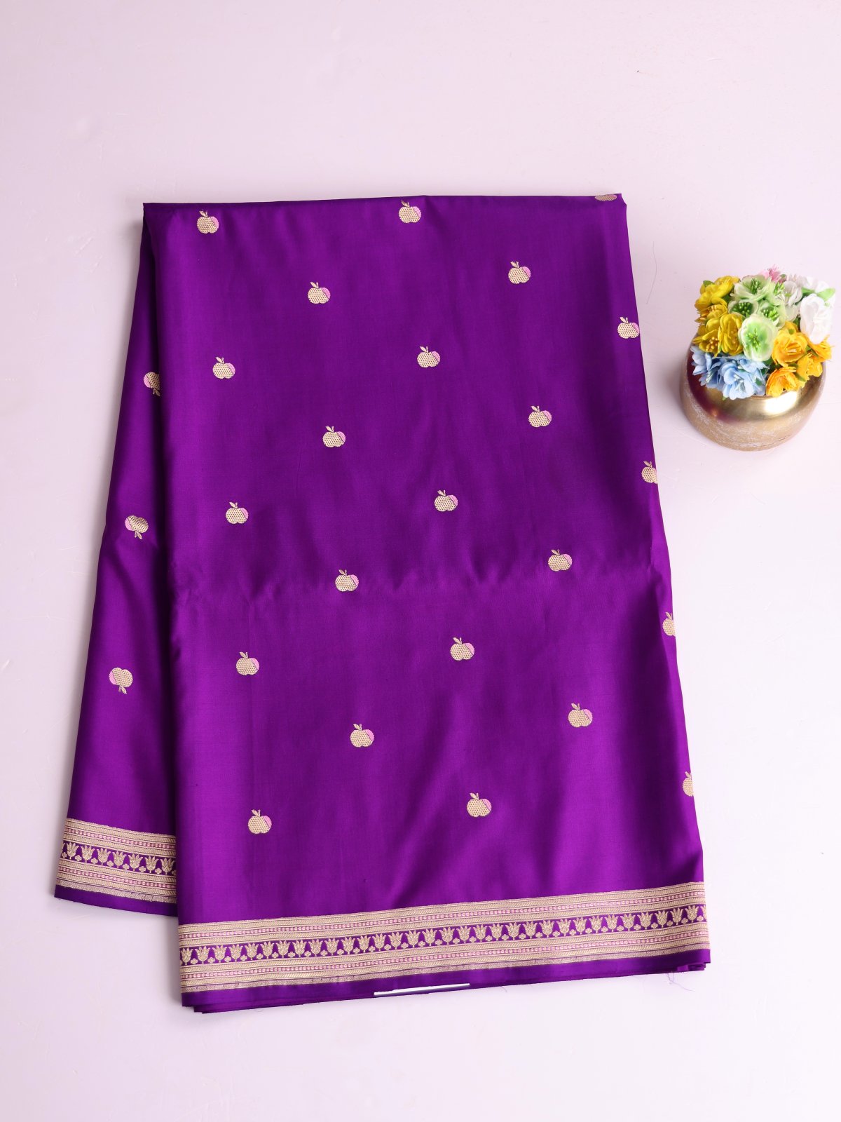 Violet Mashru Silk Saree With Zari Border