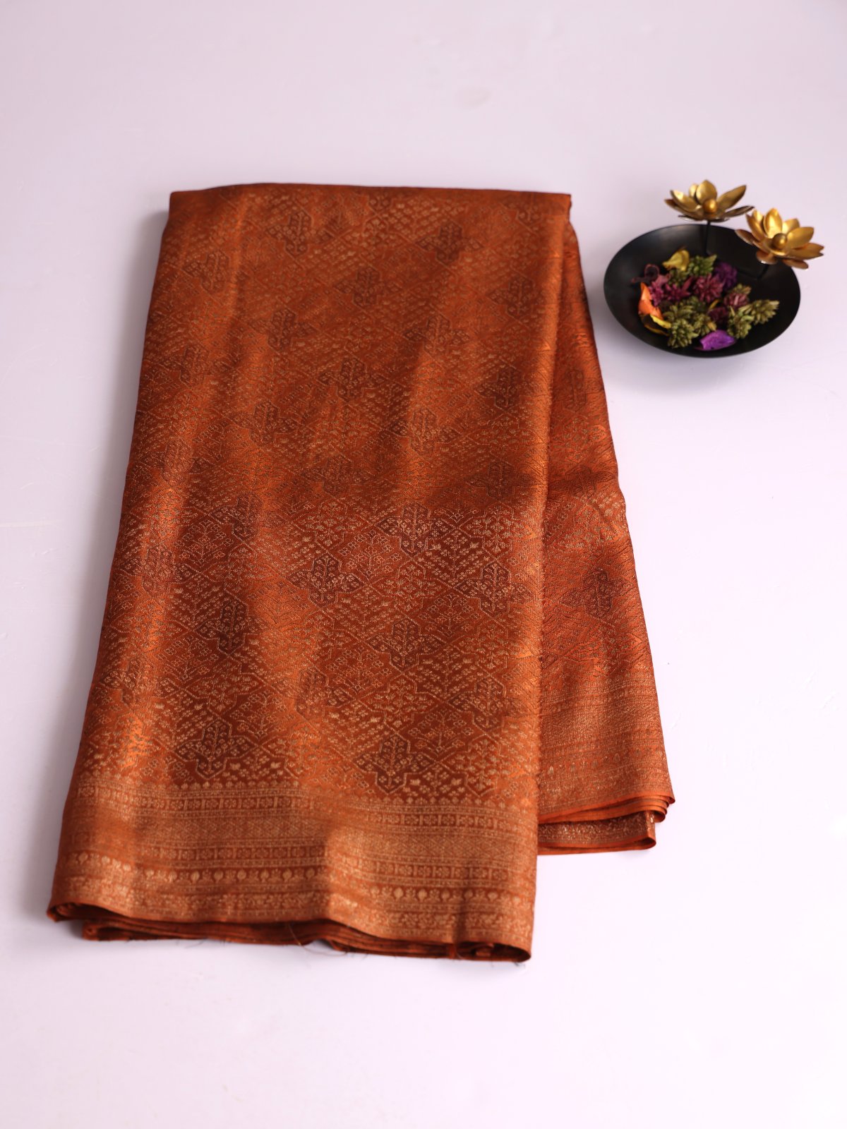 Rust Brown Banaras Crepe Silk Saree