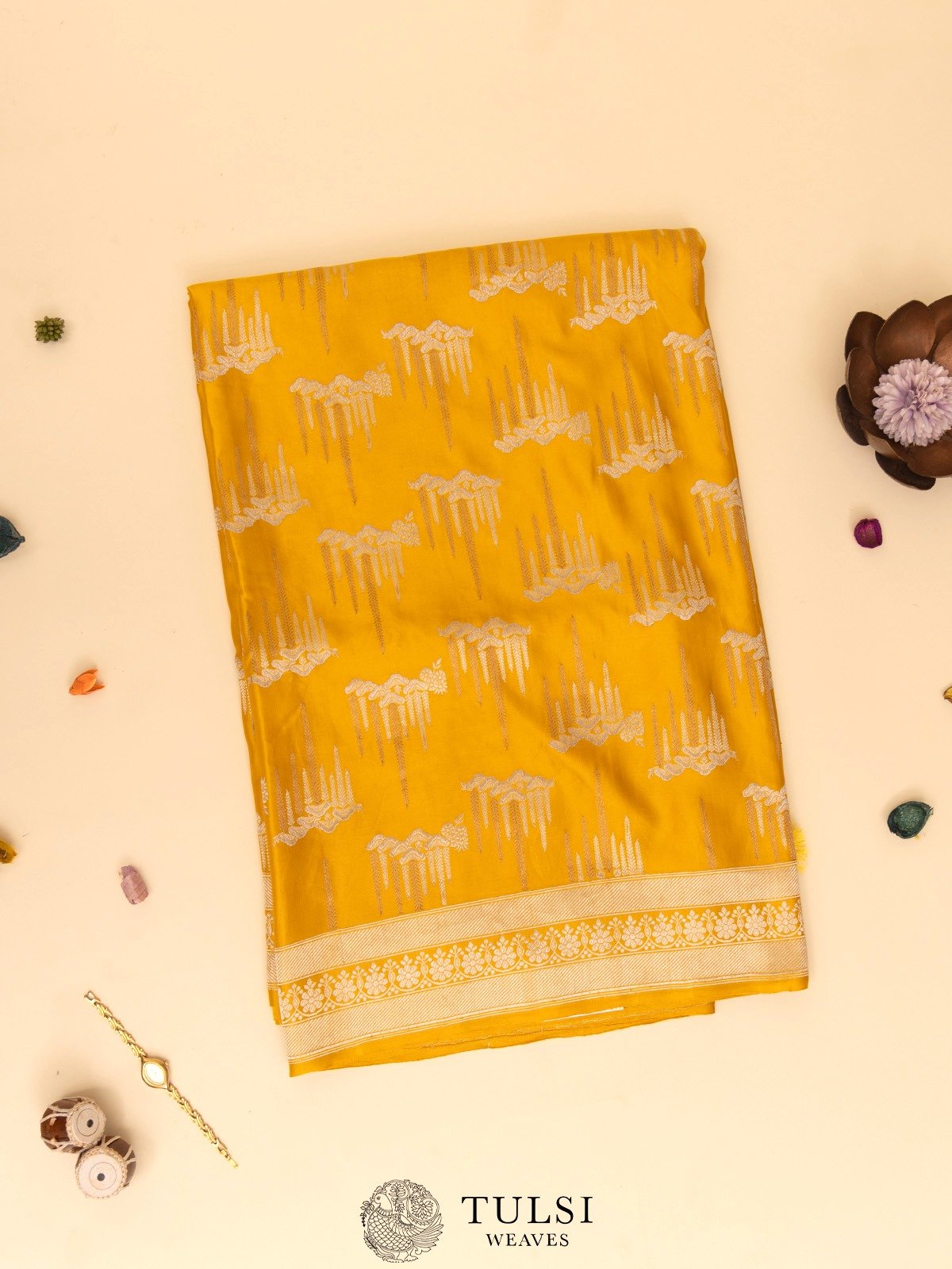 Mustard Yellow Mushru Silk Saree