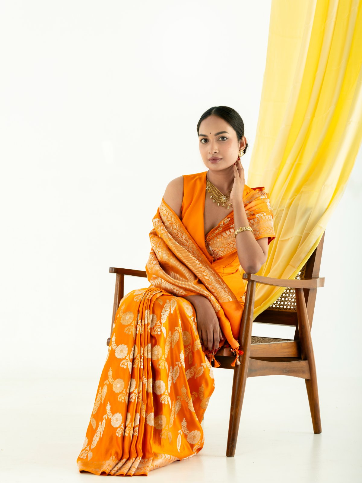 Orange Mashru Silk Saree with Self Zari Border