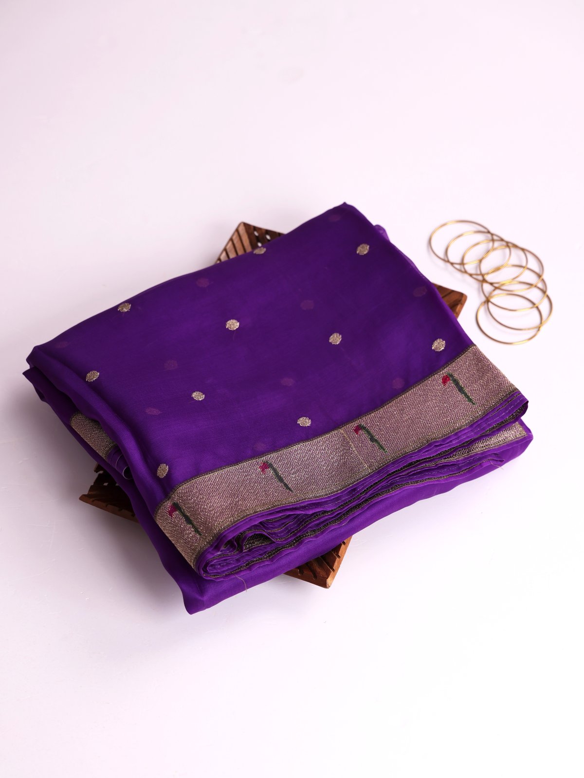 Purple Organza Saree With Paithani Embroidery