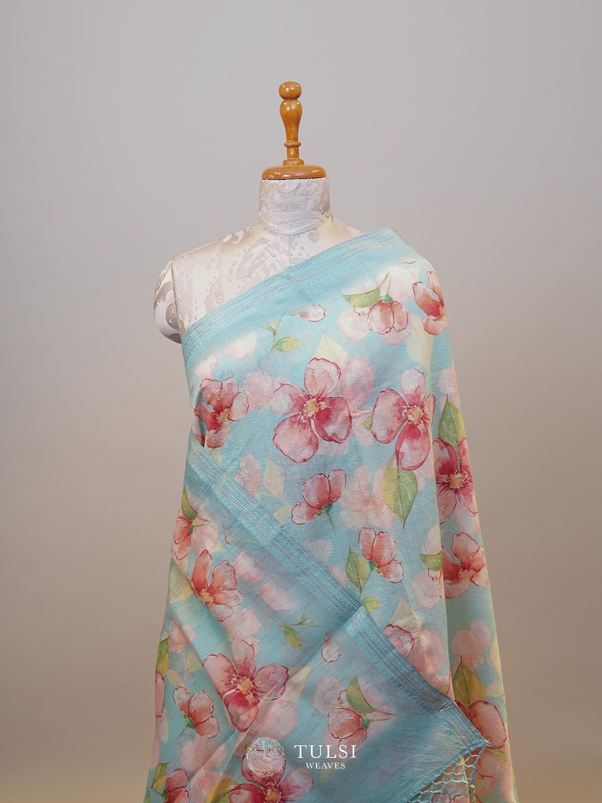 Cyan Munga Printed Silk Saree