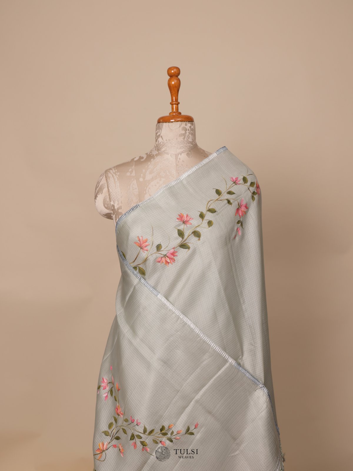 Light Grey Kota Hand Painted Saree