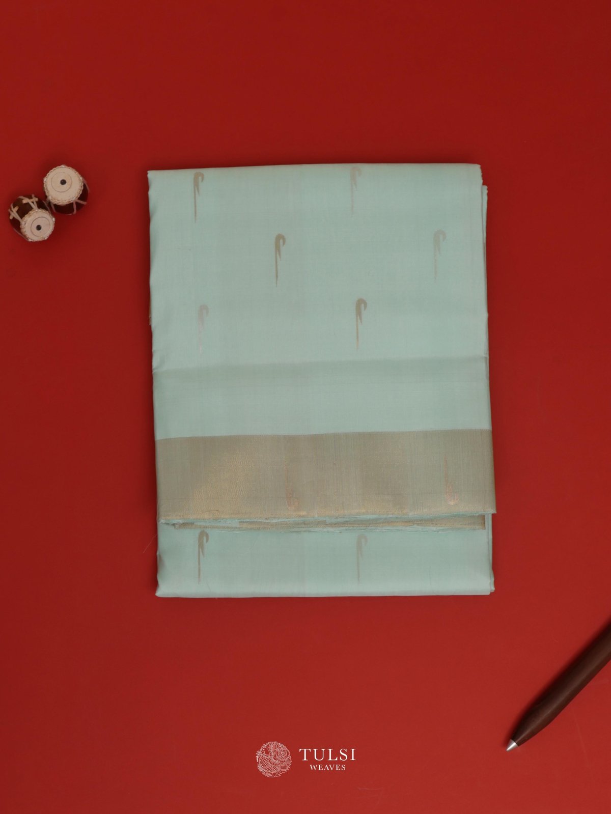 Light Blue Silk Dhoti And Vasthram With Zari Border