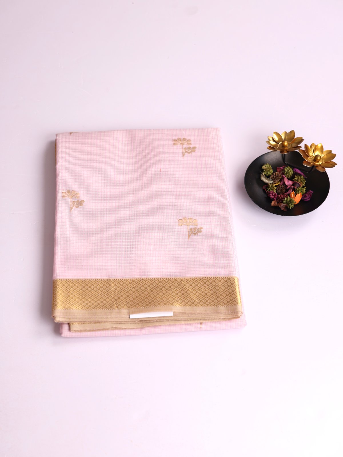 Light Pink Kota Cotton Silk Saree With Zari Border