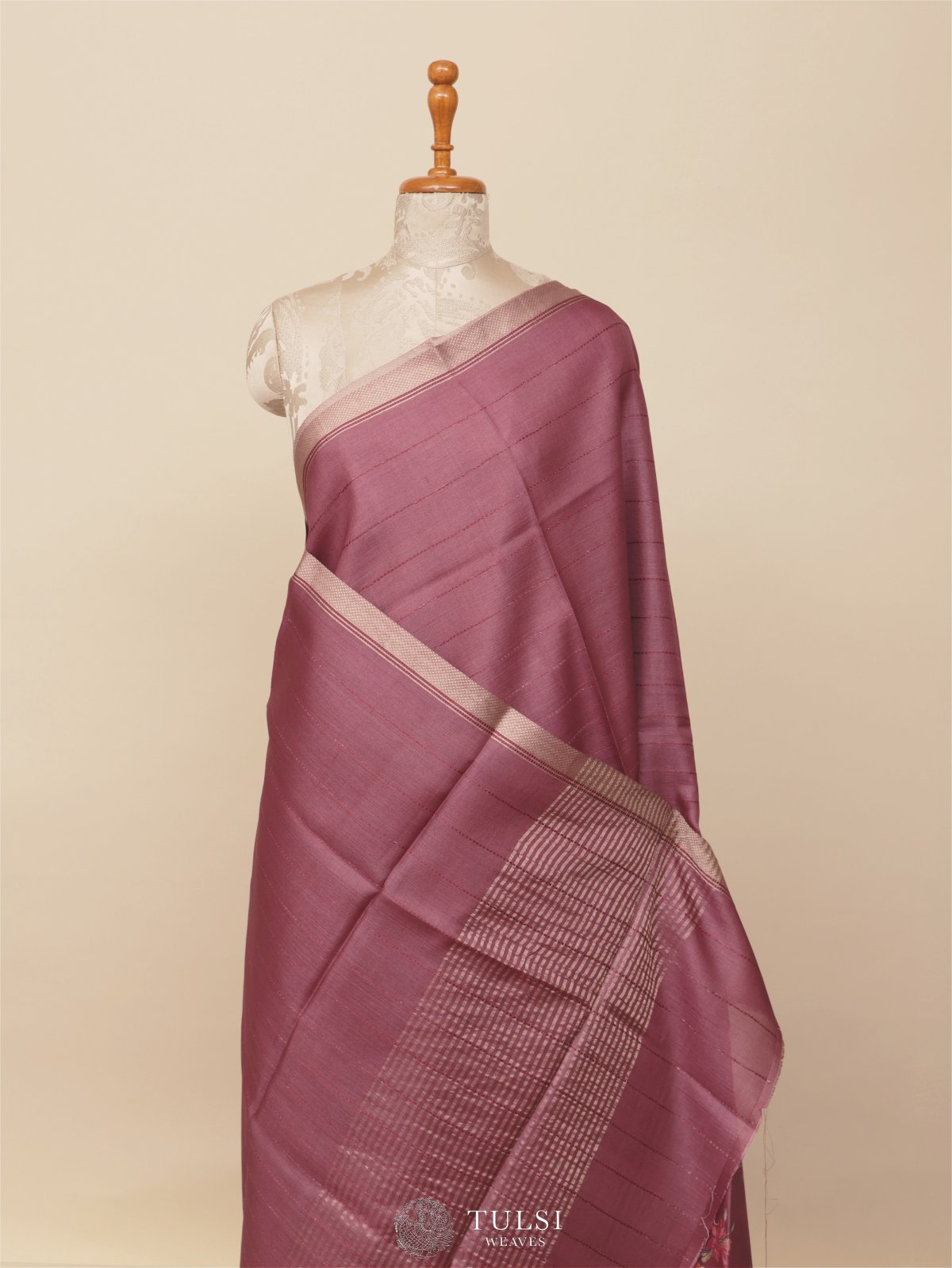 Onion Pink Printed Tussar Silk Saree