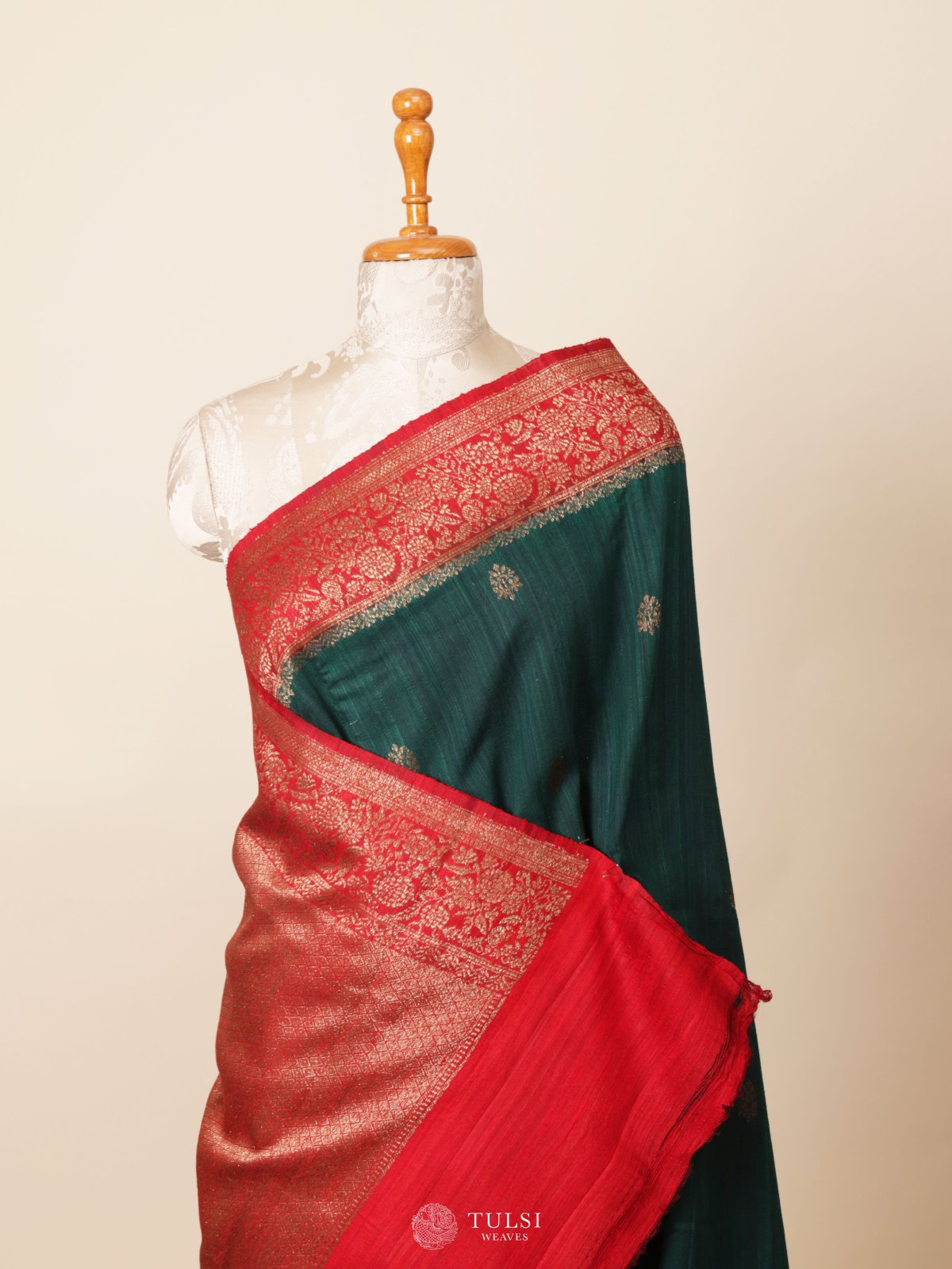 Emerald Green Banaras Tussar Silk Saree