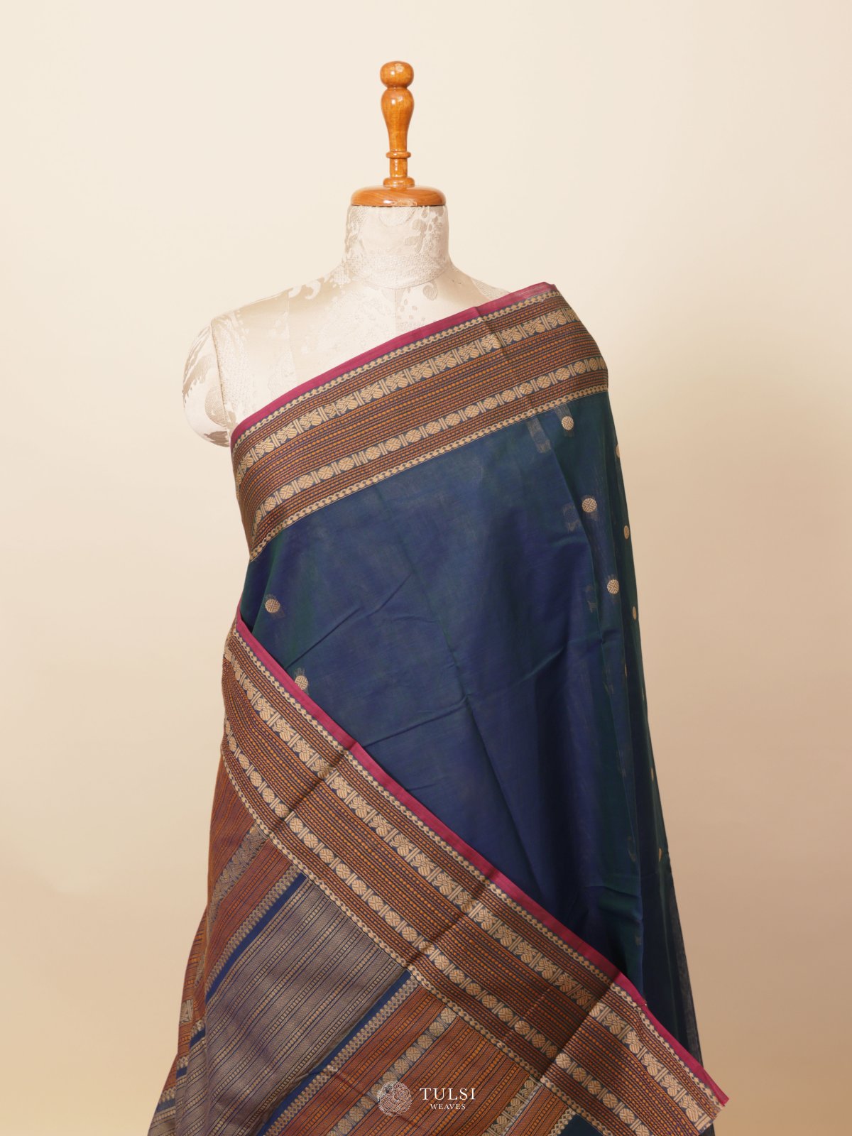Peacock Blue Kanchi Cotton Saree