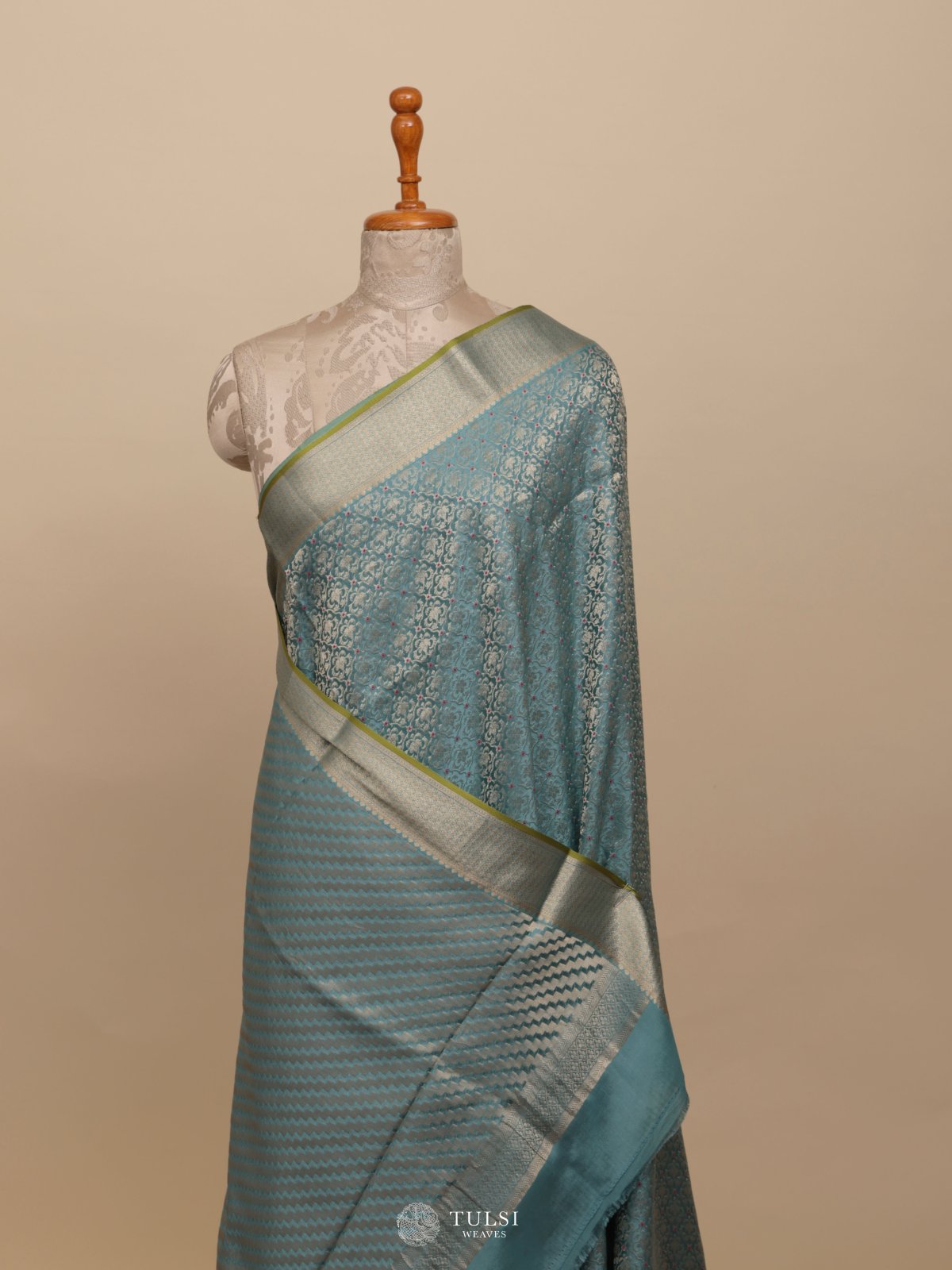 Light Blue Banaras Crepe Silk Saree
