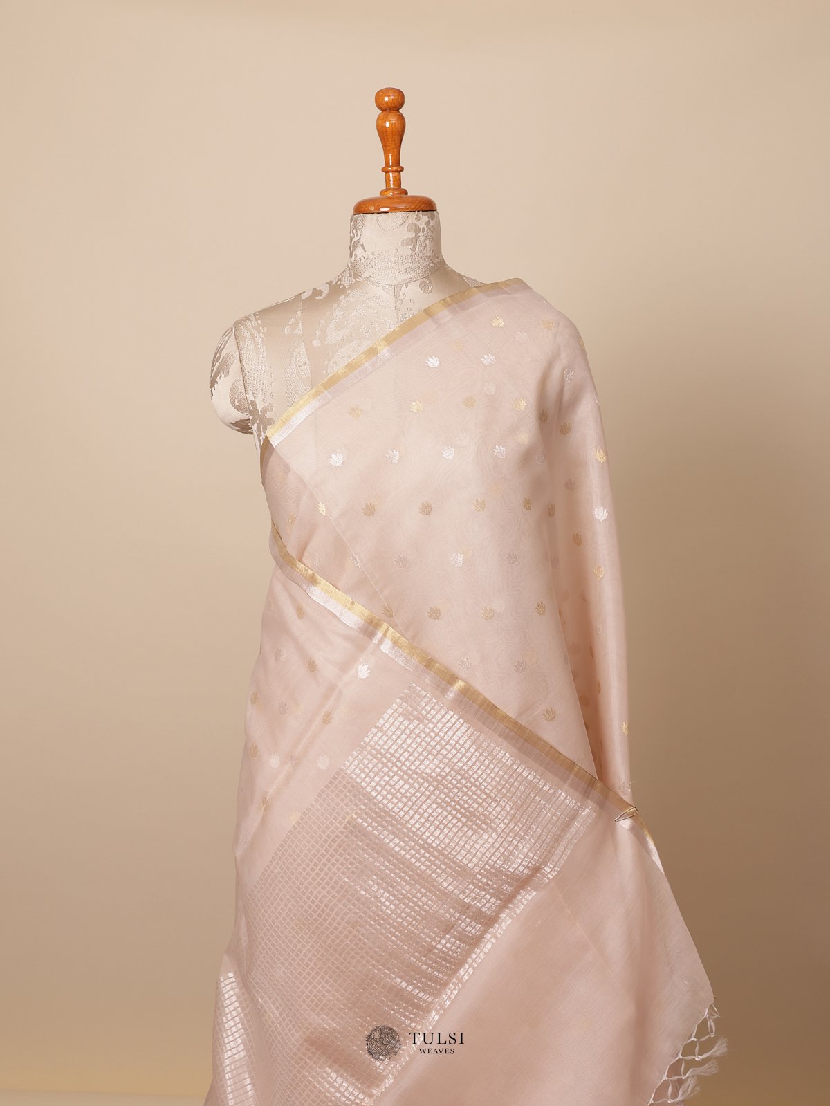 Cream Chanderi Silk Saree