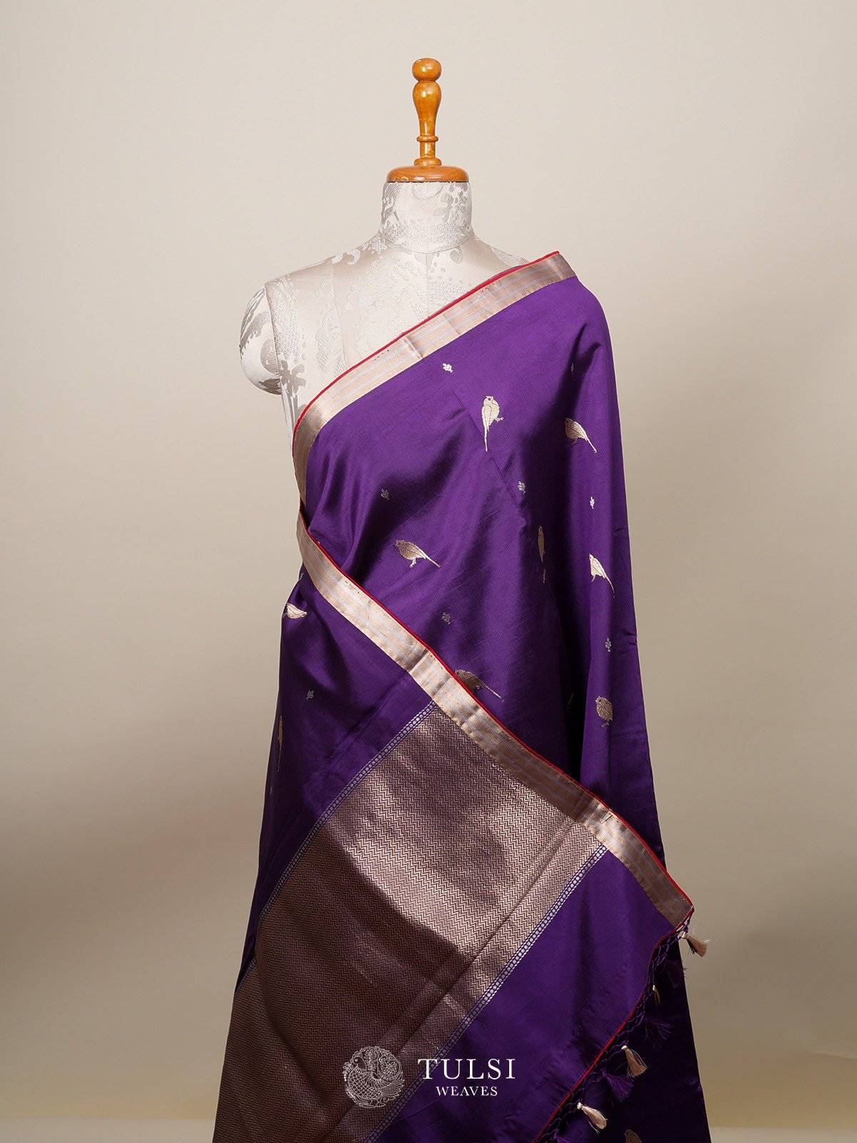 Purple Banarasi Silk saree with red Blouse