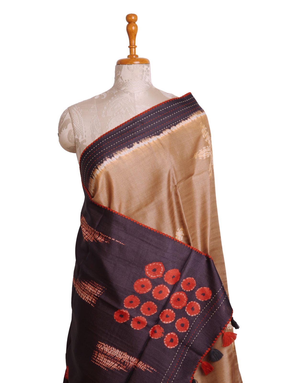 Light Brown Printed Tussar Silk Saree