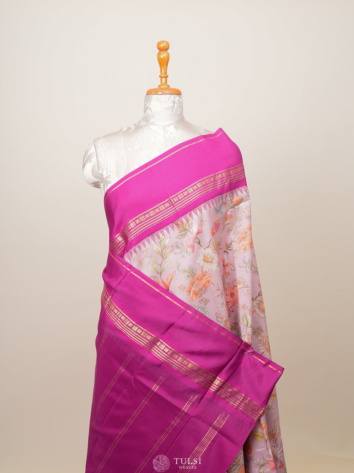 Lilac Printed Kanjeevaram Silk Saree