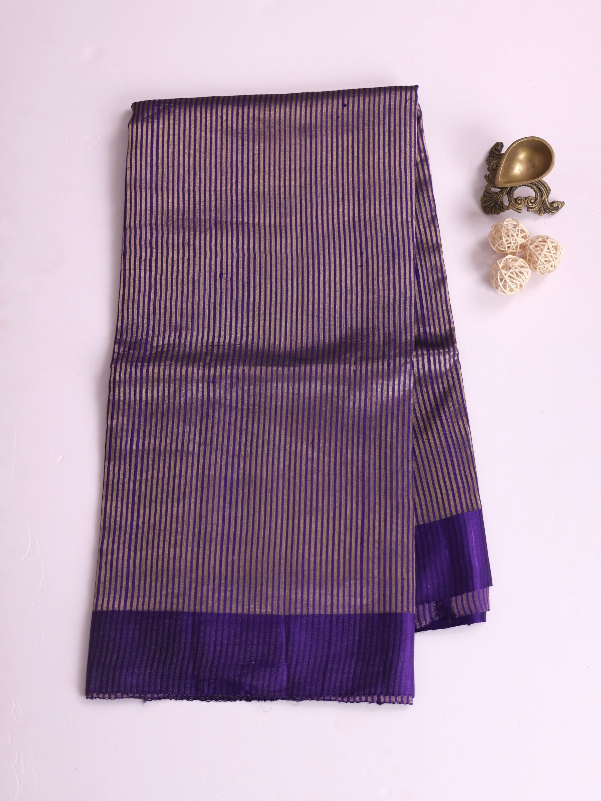 Violet Zari Striped Organza Silk Saree With Satin Border