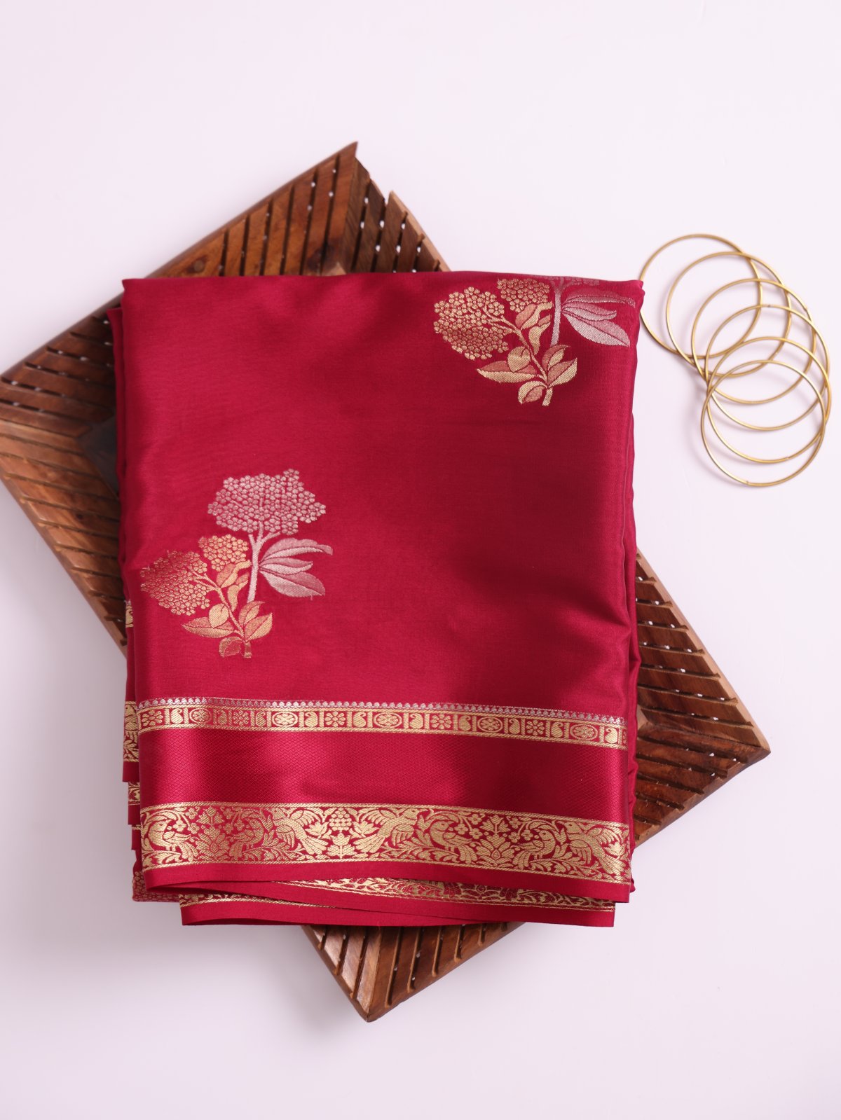 Maroon Mysore Silk Saree With Self Zari Border